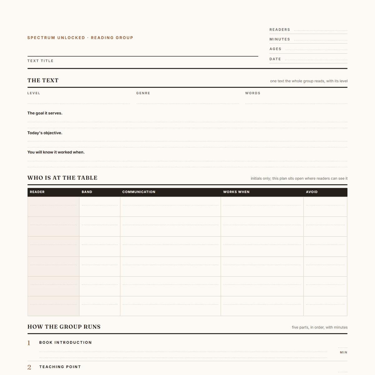 Free guided reading lesson plan template cover showing the printable page