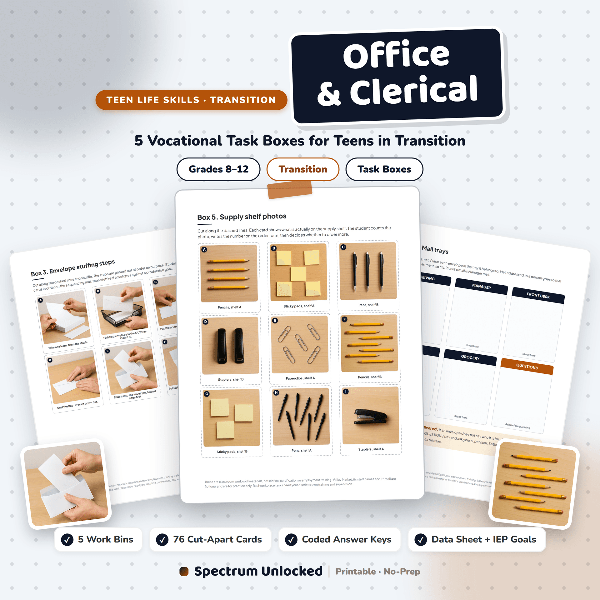 Office and Clerical task boxes, one of the three packs in the bundle