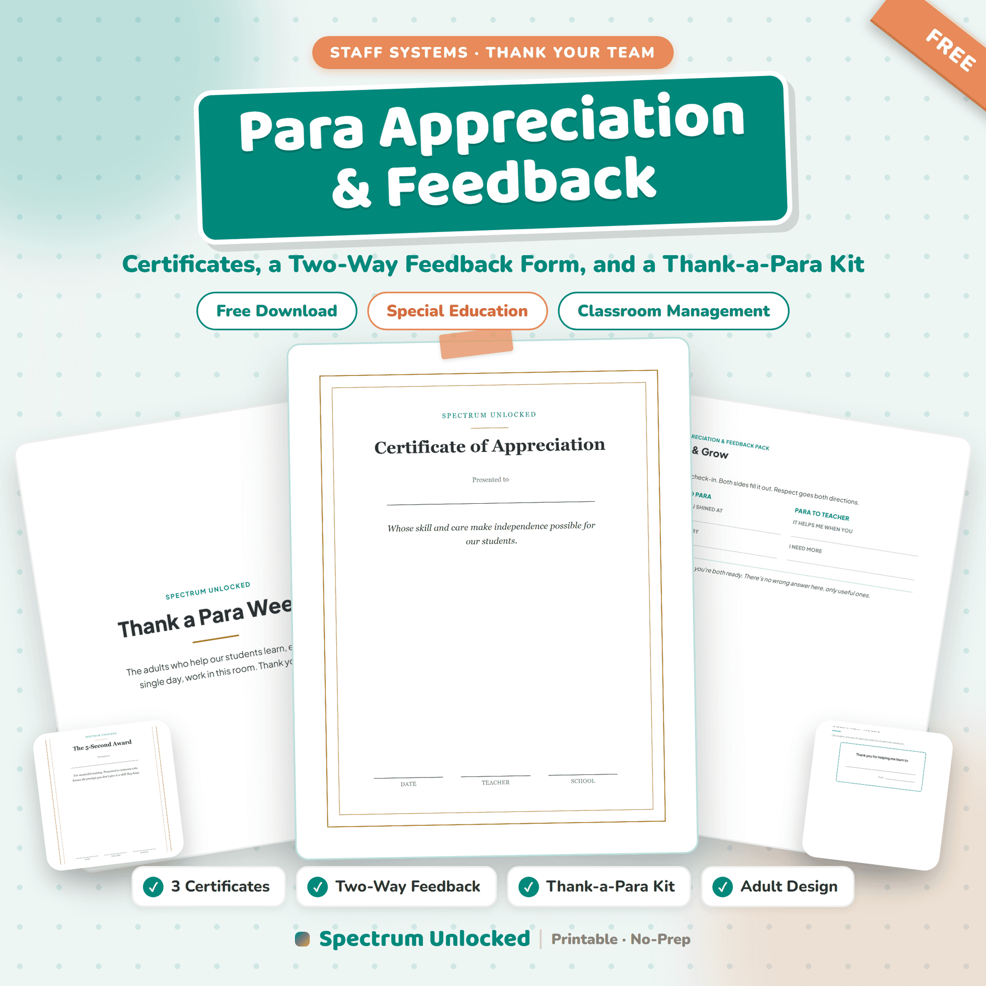 Paraprofessional Appreciation and Feedback Pack free sample preview