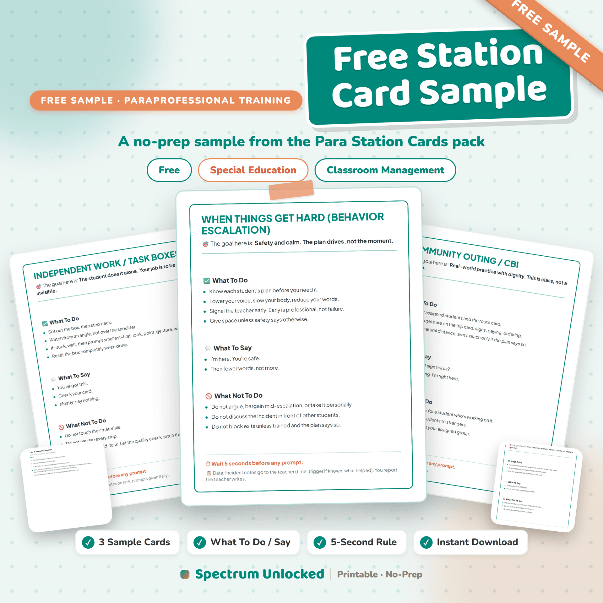 Paraprofessional Station Cards free sample preview