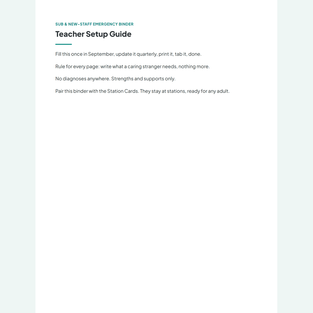 Overview of the special education sub and new-staff binder