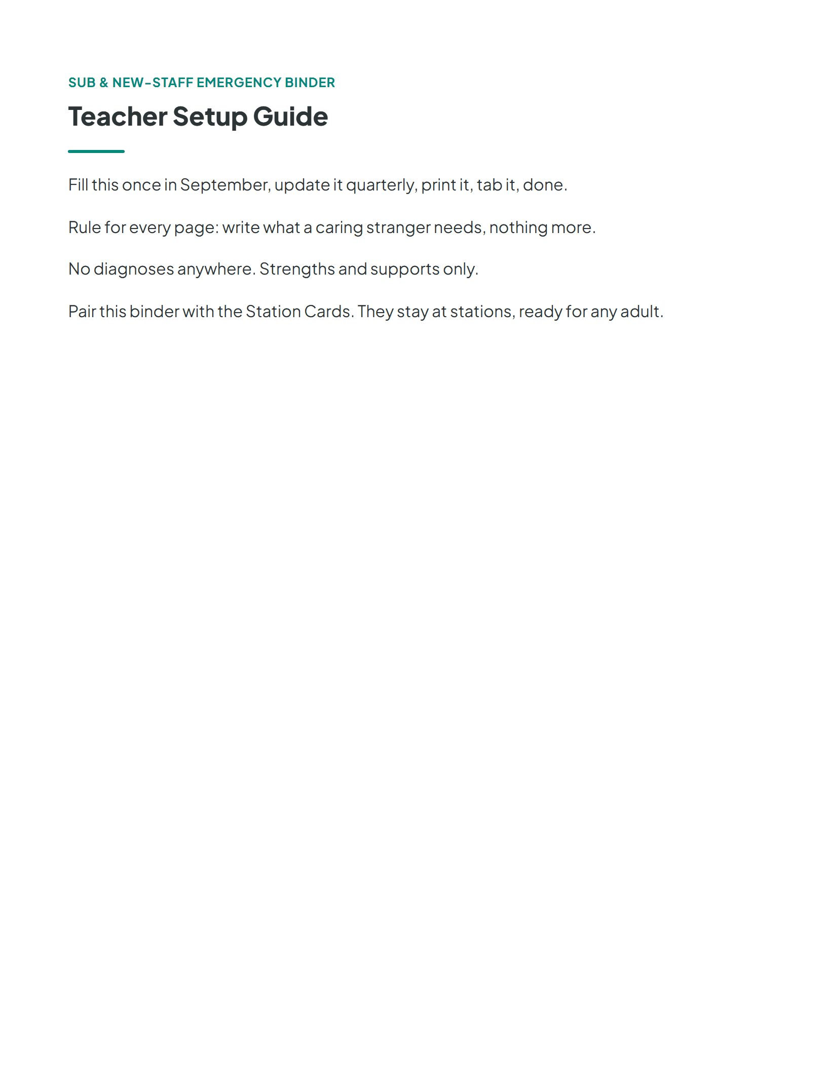 Overview of the special education sub and new-staff binder