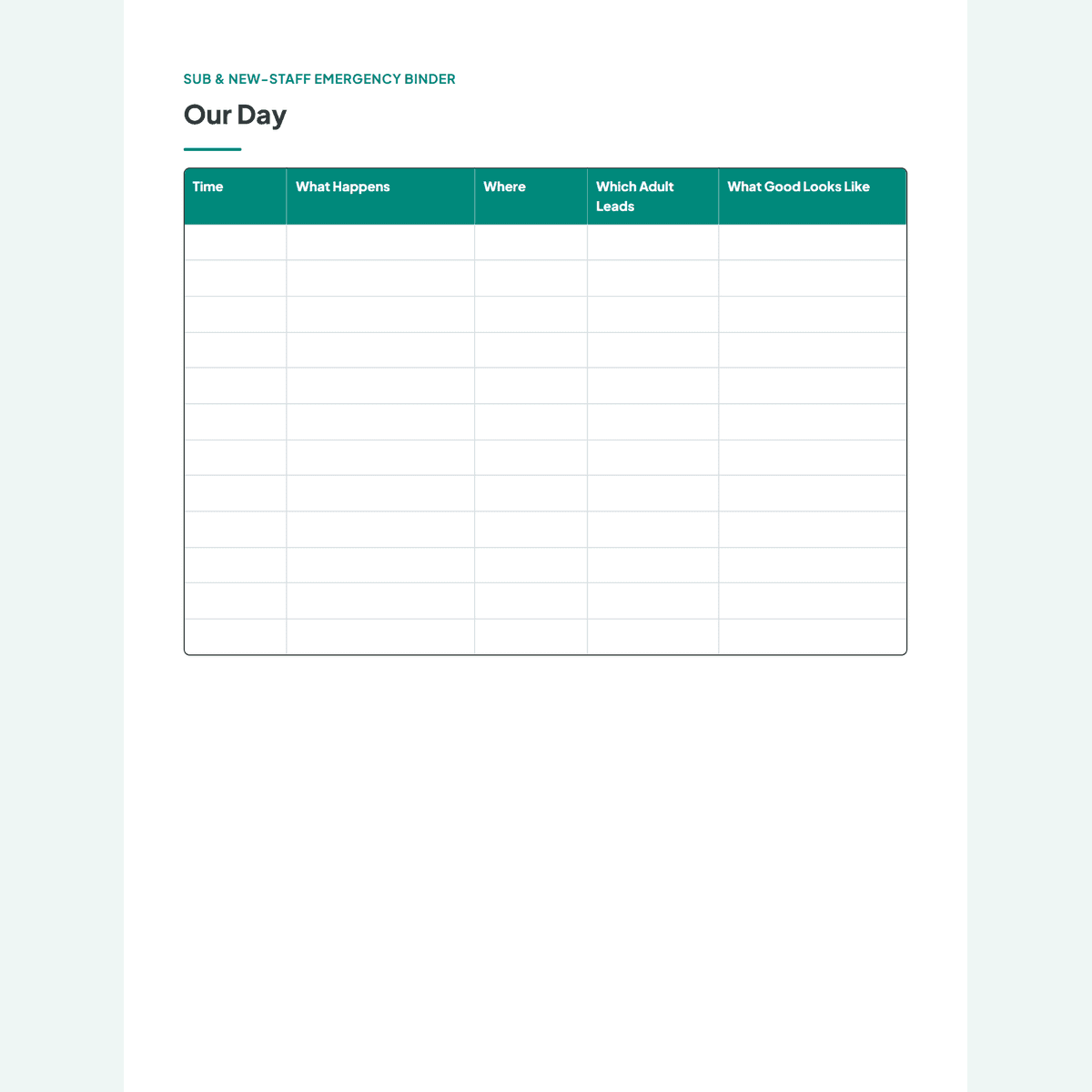 The editable daily schedule template from the sub binder