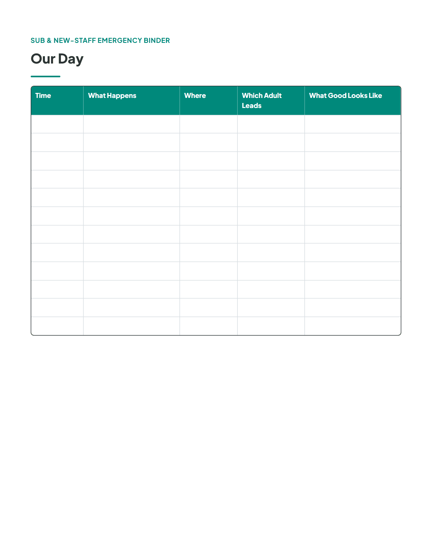 The editable daily schedule template from the sub binder