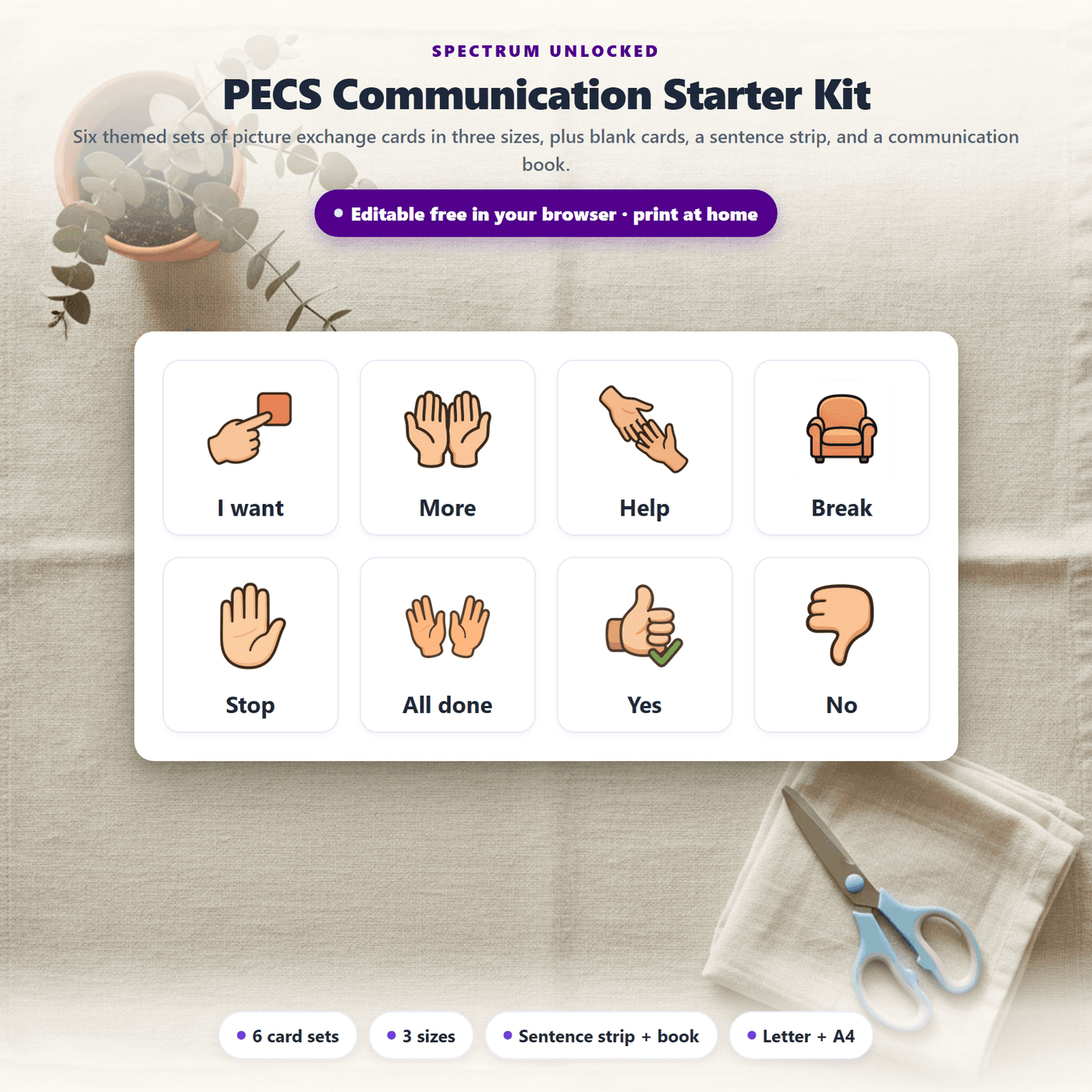 PECS Communication Cards Pack in use with a student building an I-want request