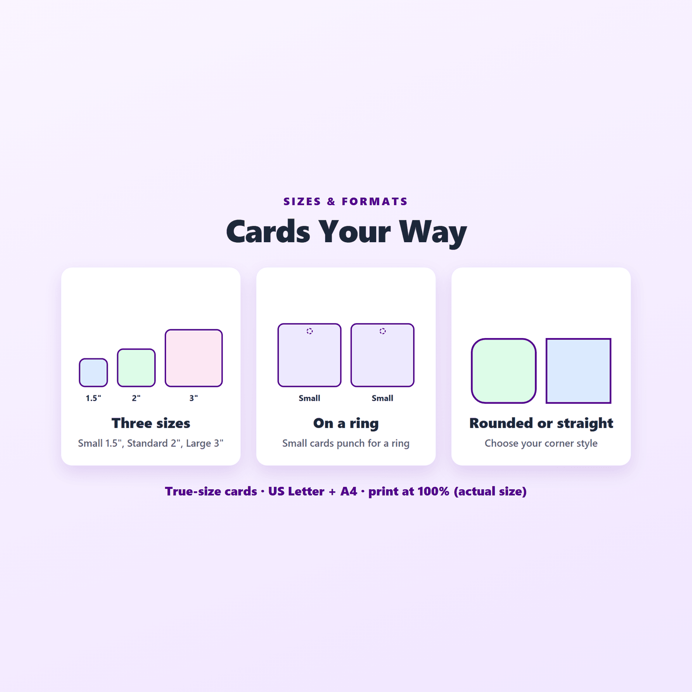 Card sizes and cut lines included in the PECS Communication Cards Pack