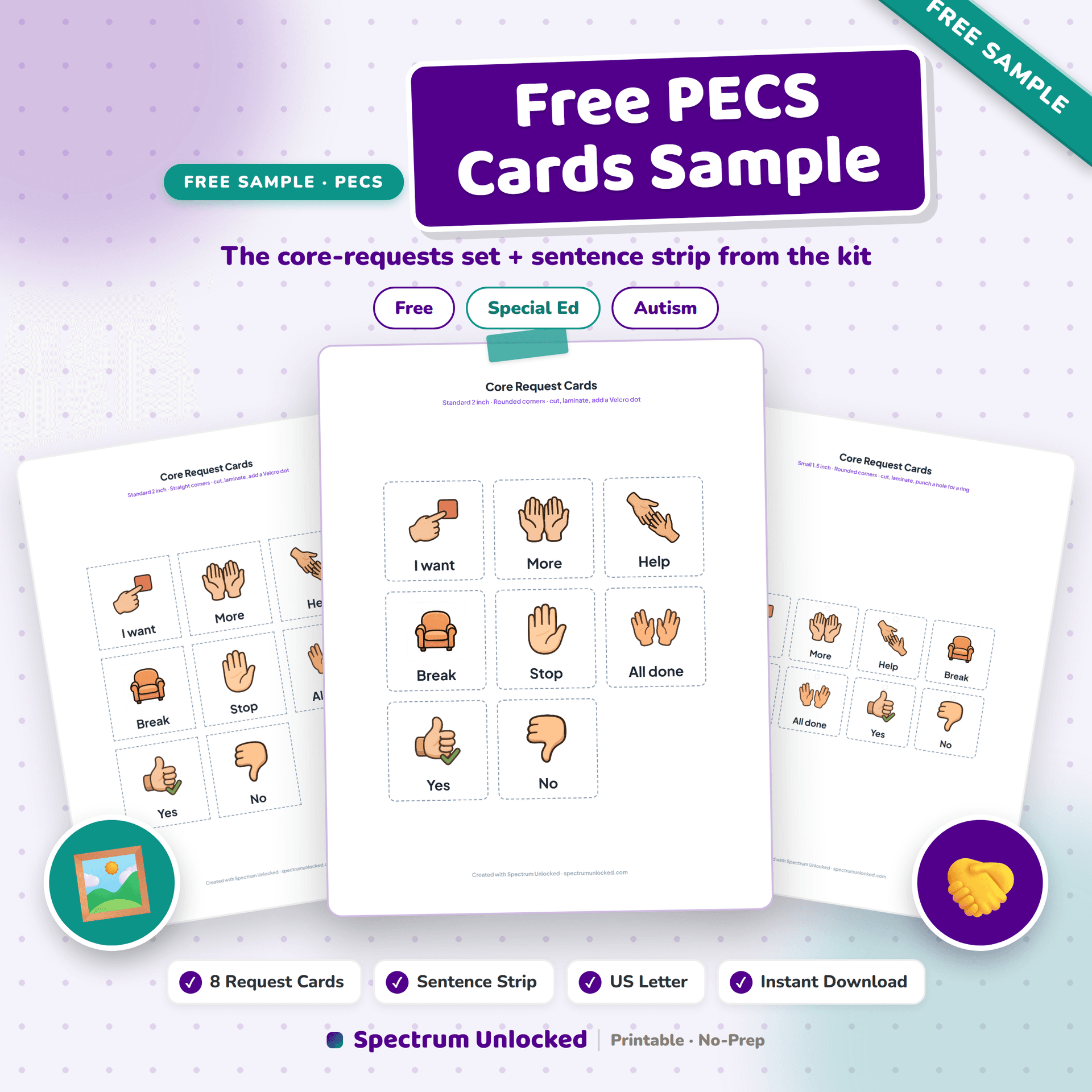 Free PECS Cards Sample cover showing the printable pages