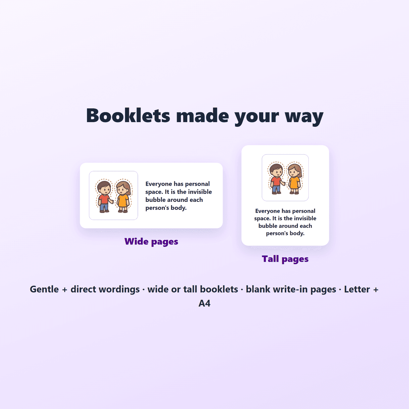 US Letter and A4 print formats included in the Social Stories Complete Kit