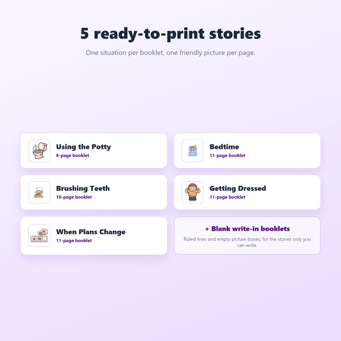 What is included in the Routine Social Stories pack across potty, bedtime, teeth and dressing