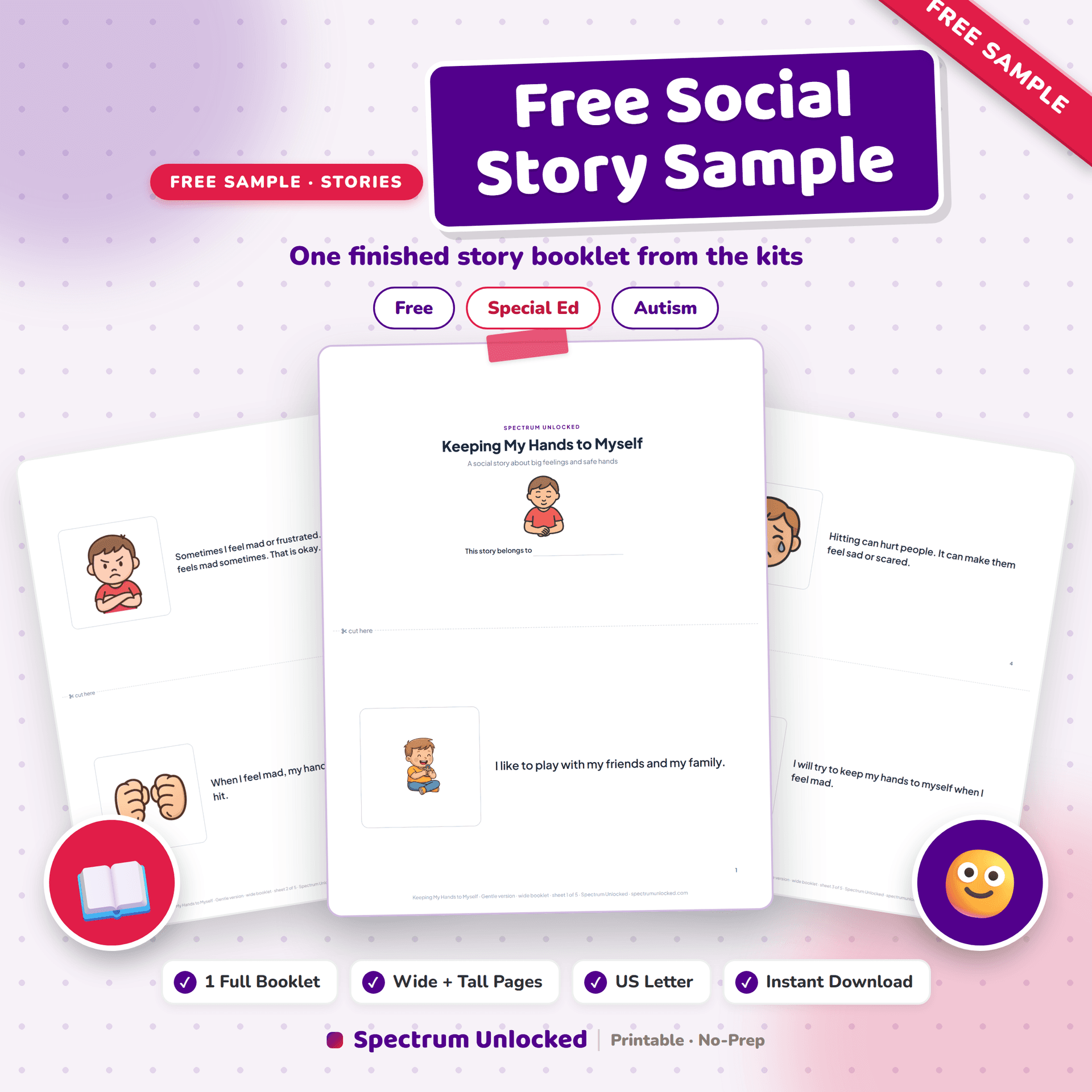 Free Social Story Sample cover showing the printable pages