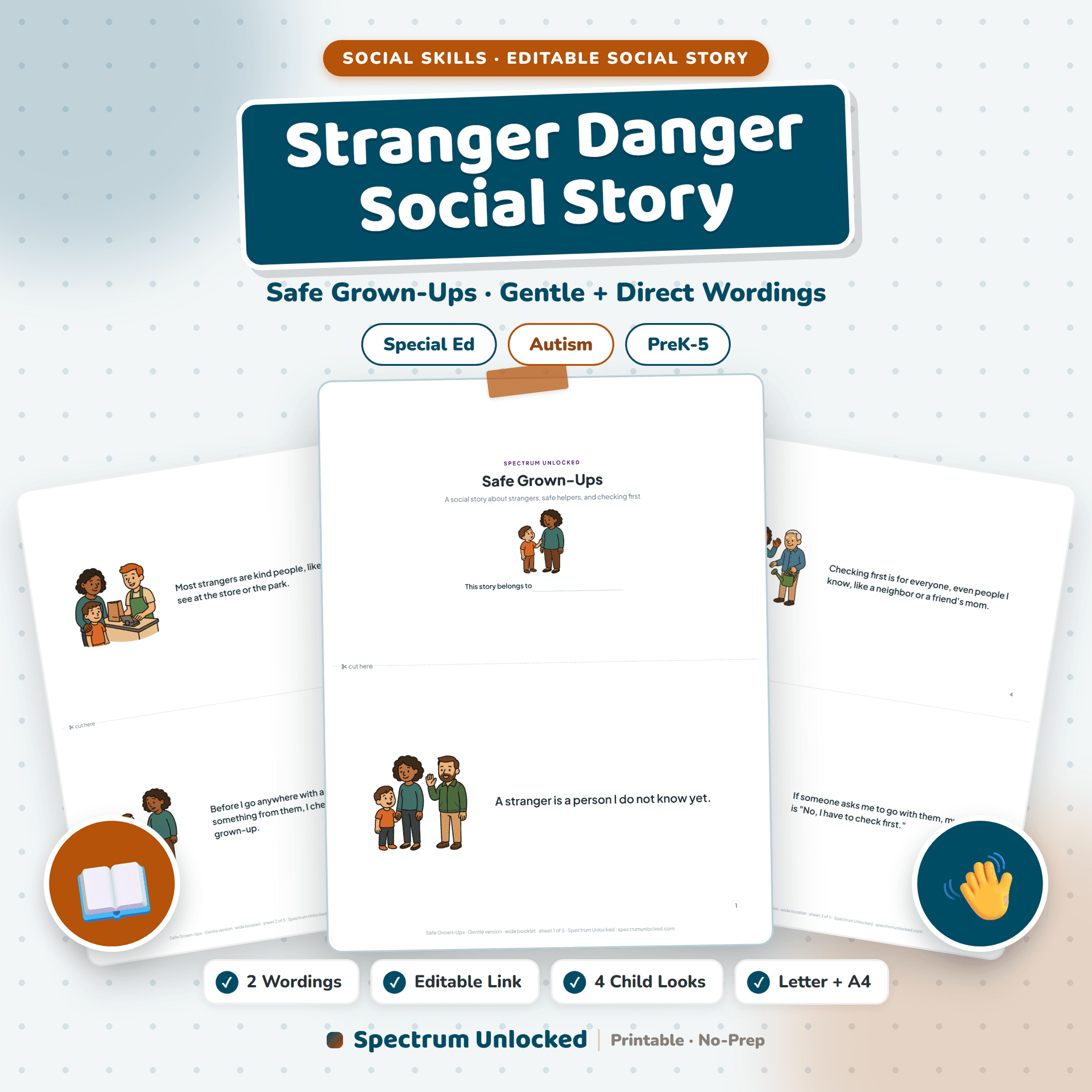 Stranger Danger Social Story cover, a printable story about safe grown-ups