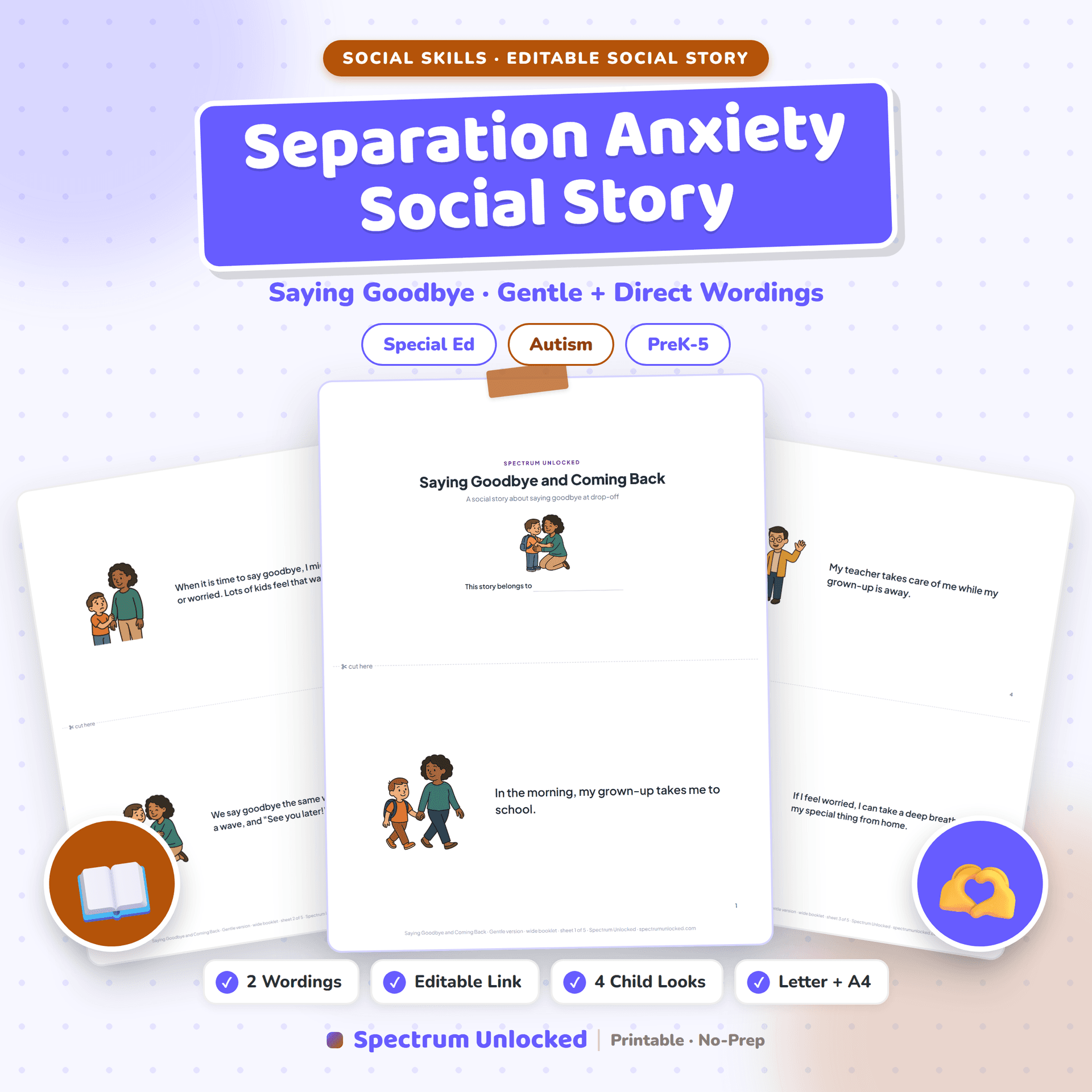 Separation Anxiety Social Story cover, a printable story about saying goodbye at drop-off