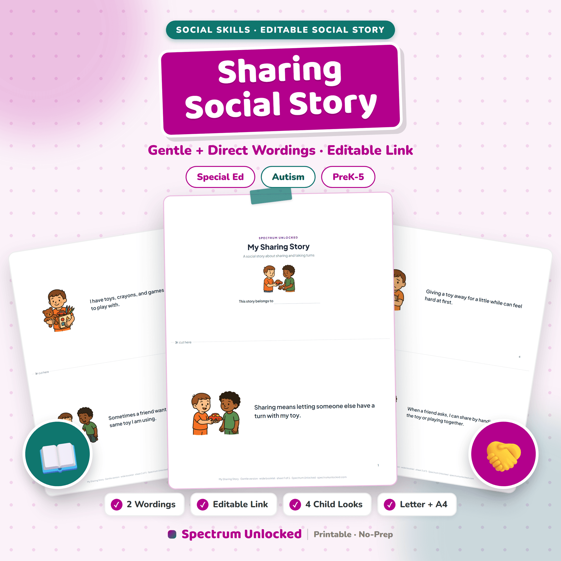 Sharing Social Story cover, a printable story about sharing and taking turns with toys