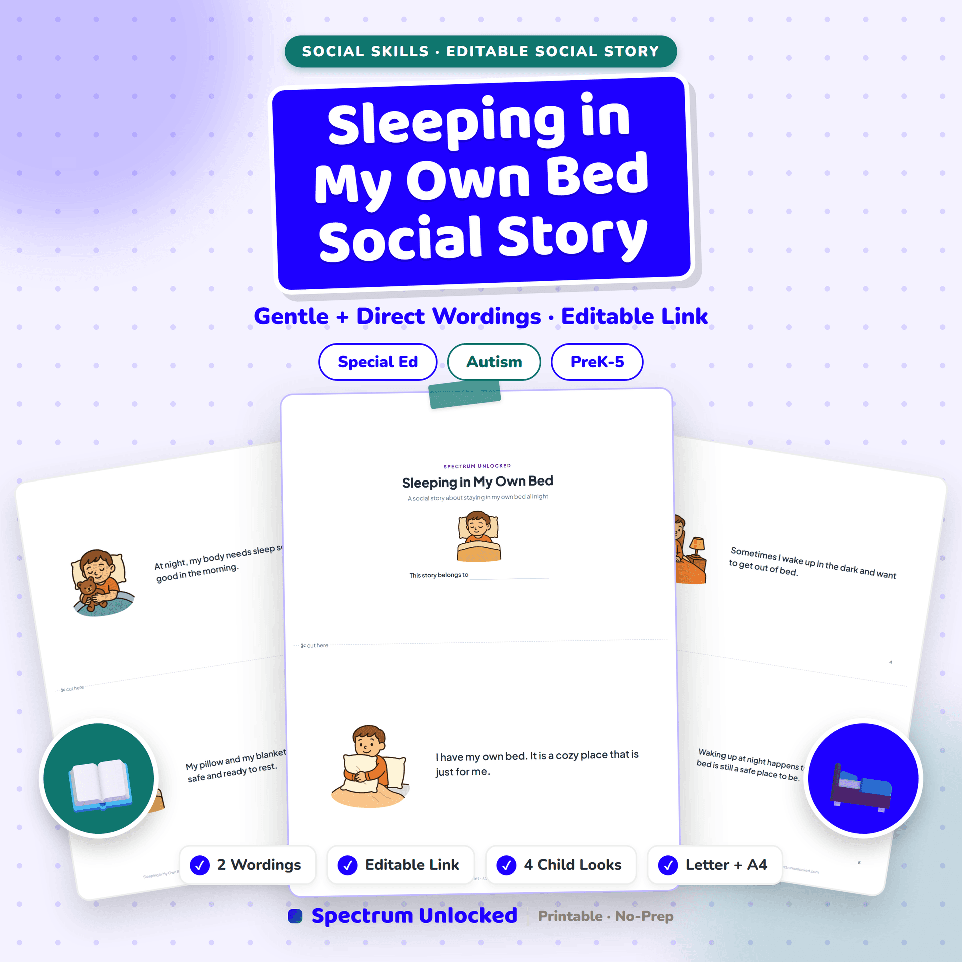 Sleeping in My Own Bed Social Story cover, a printable bedtime story