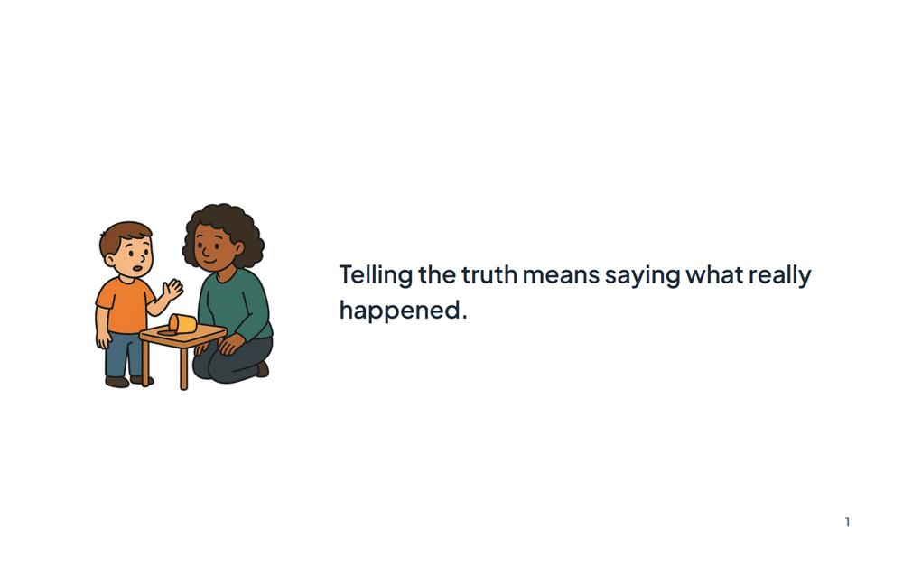 Page 1 of the story: Telling the truth means saying what really happened.