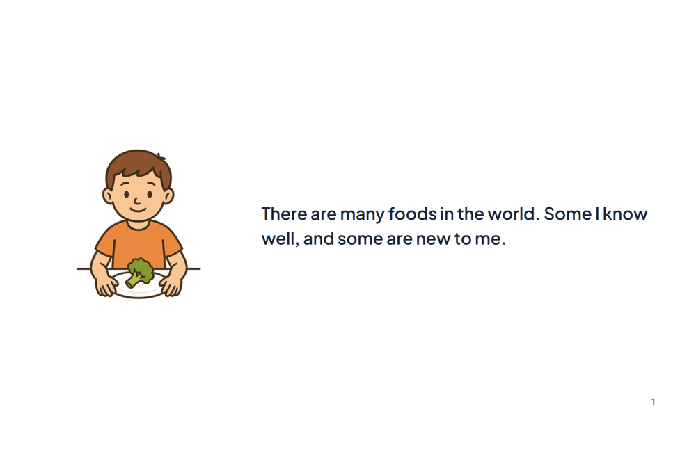 Page 1 of the story: There are many foods in the world. Some I know well, and some are new to me.