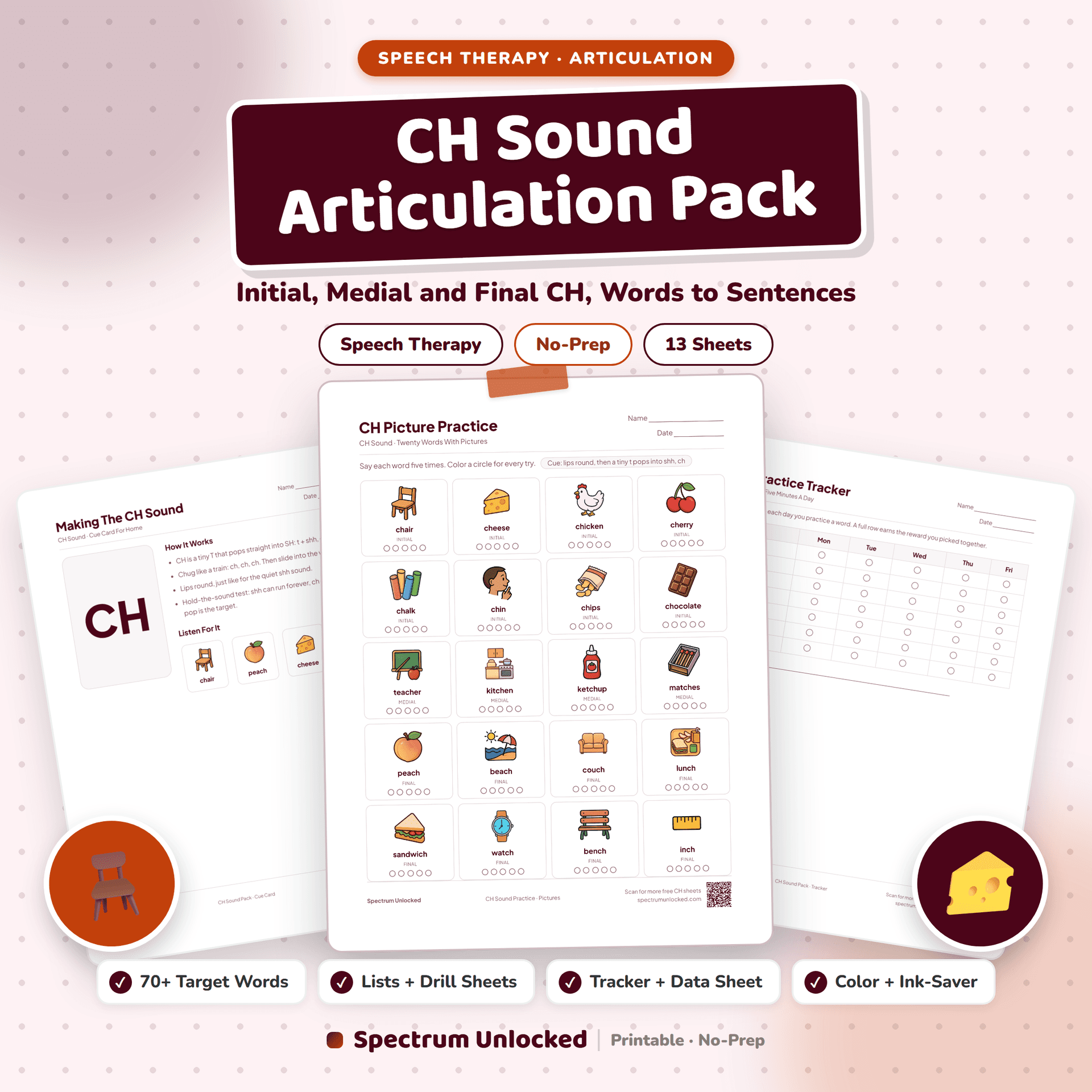 CH Sound Articulation Worksheets Pack cover