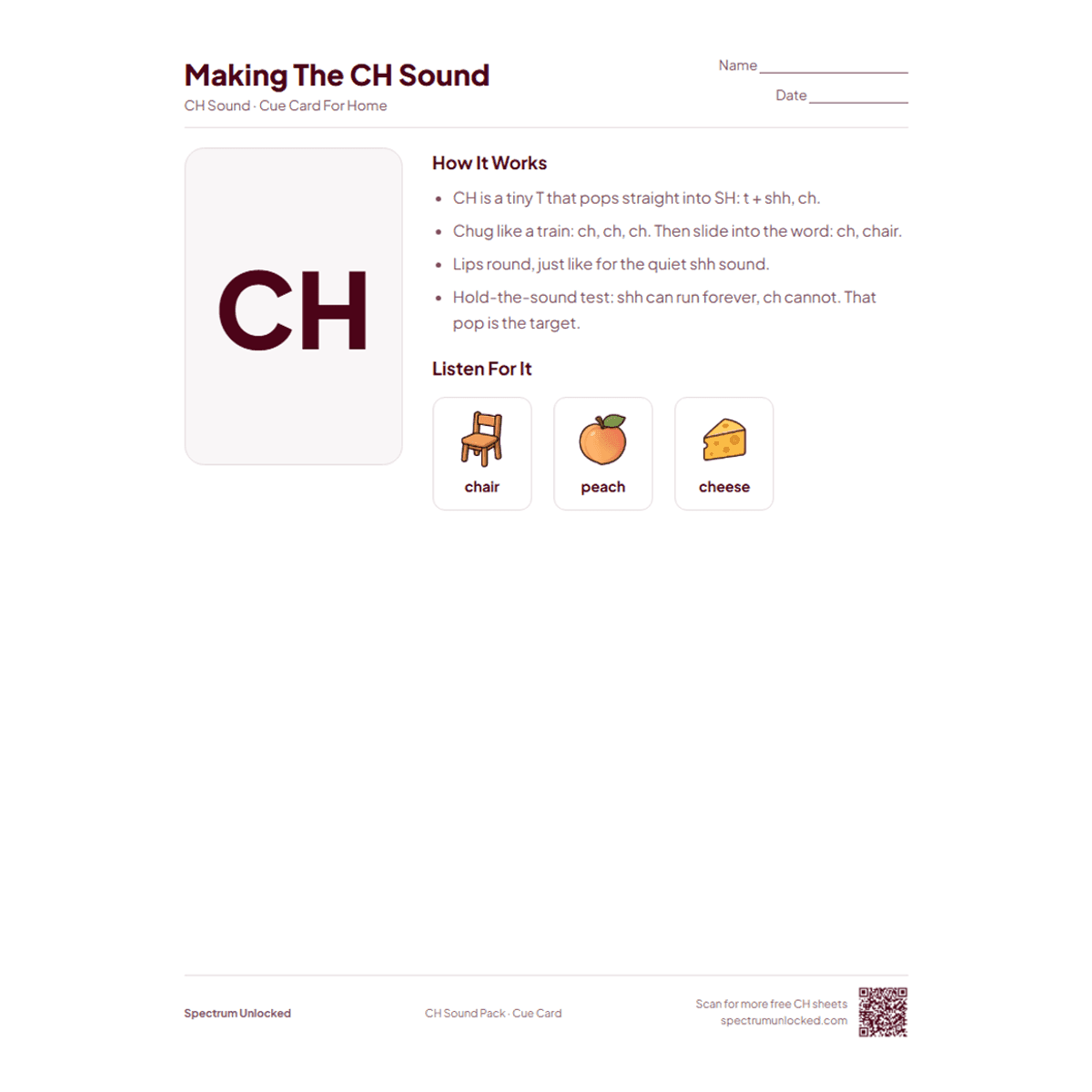 CH Sound Articulation Worksheets Pack cover