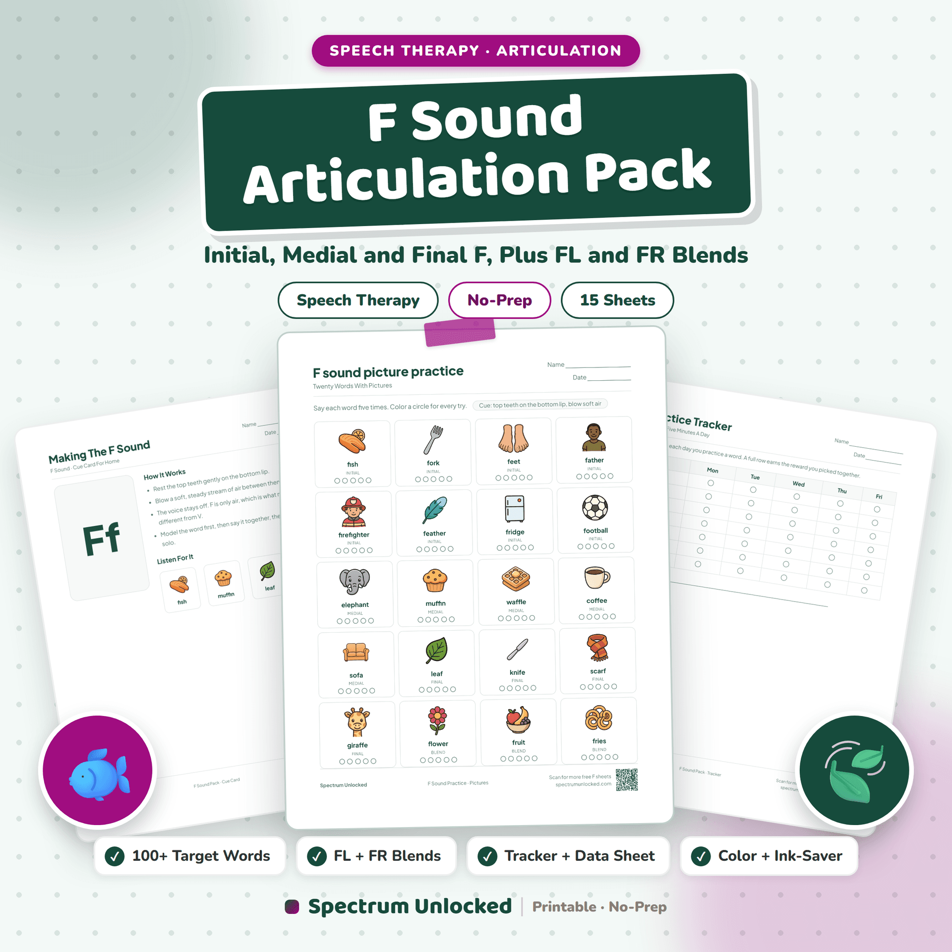 F Sound Articulation Worksheets Pack cover
