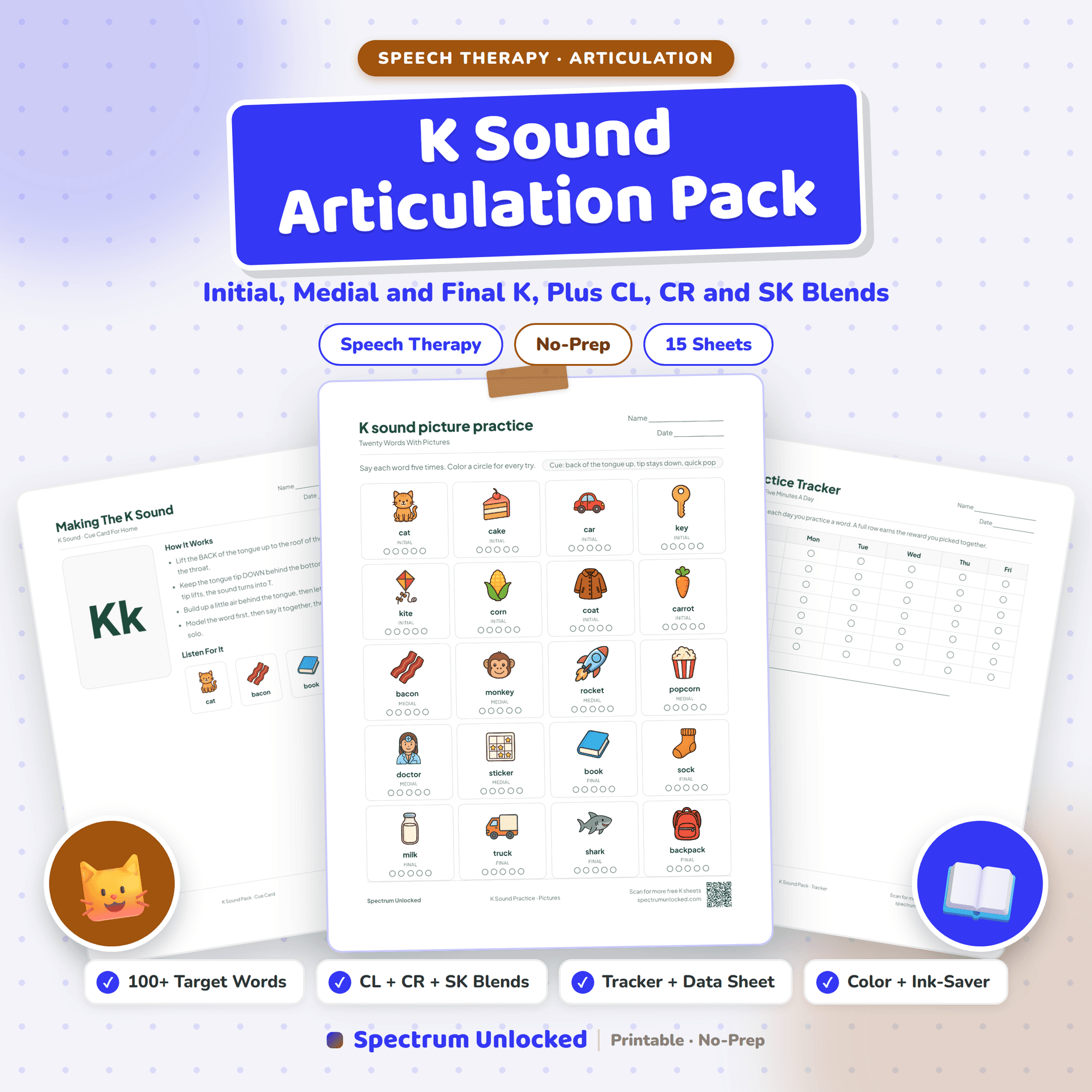 K Sound Articulation Worksheets Pack cover