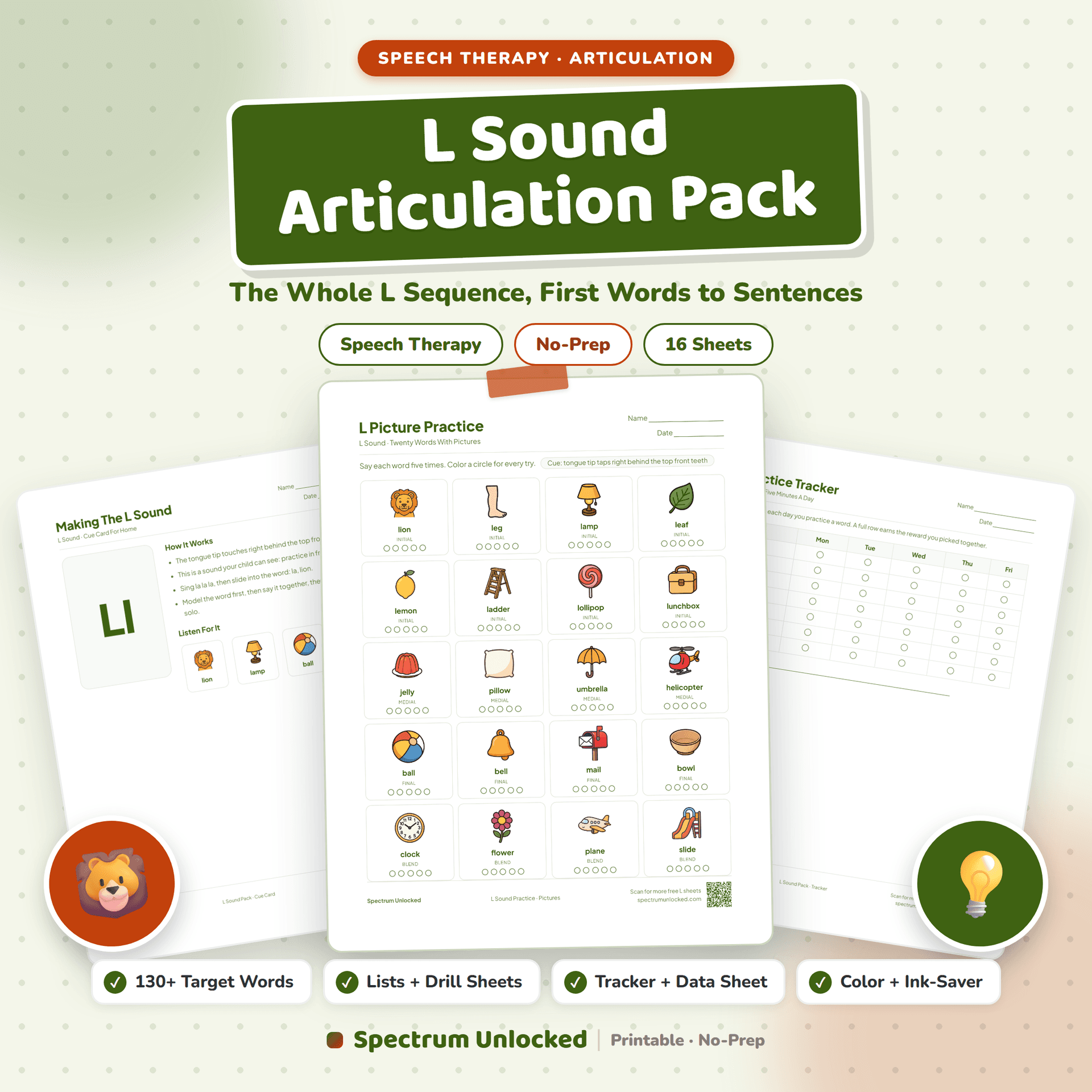 L Sound Articulation Worksheets Pack cover