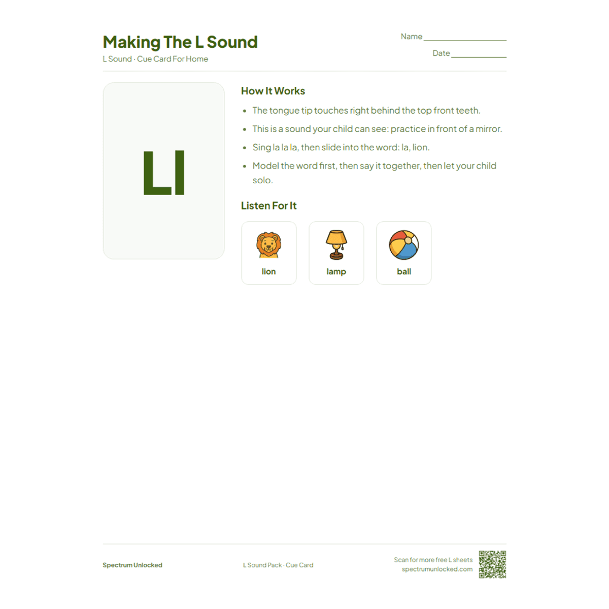 L Sound Articulation Worksheets Pack cover