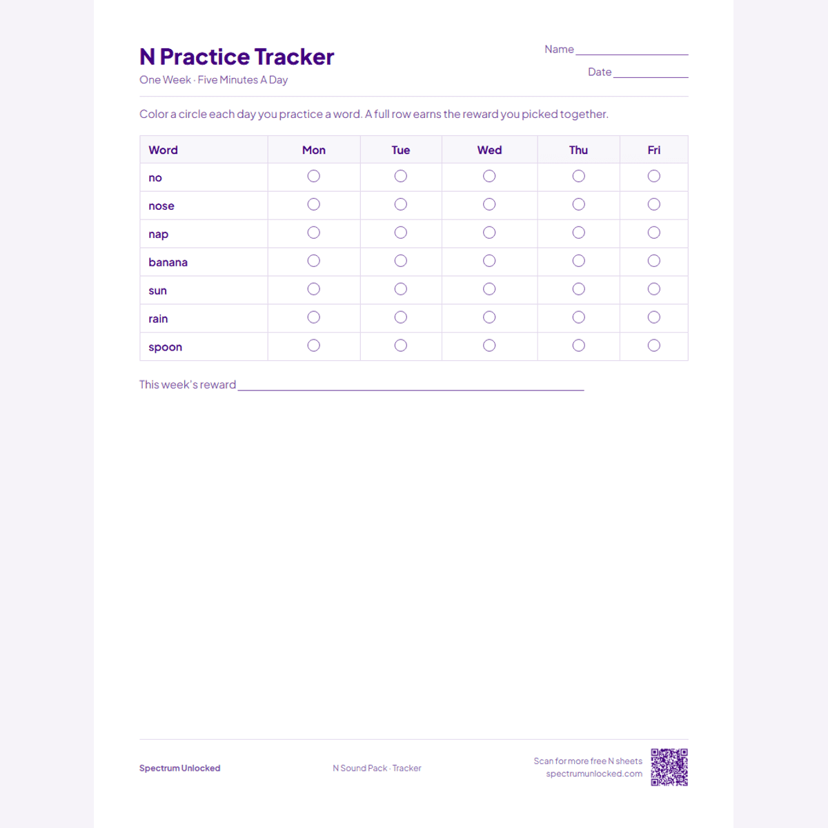 Weekly N practice tracker page