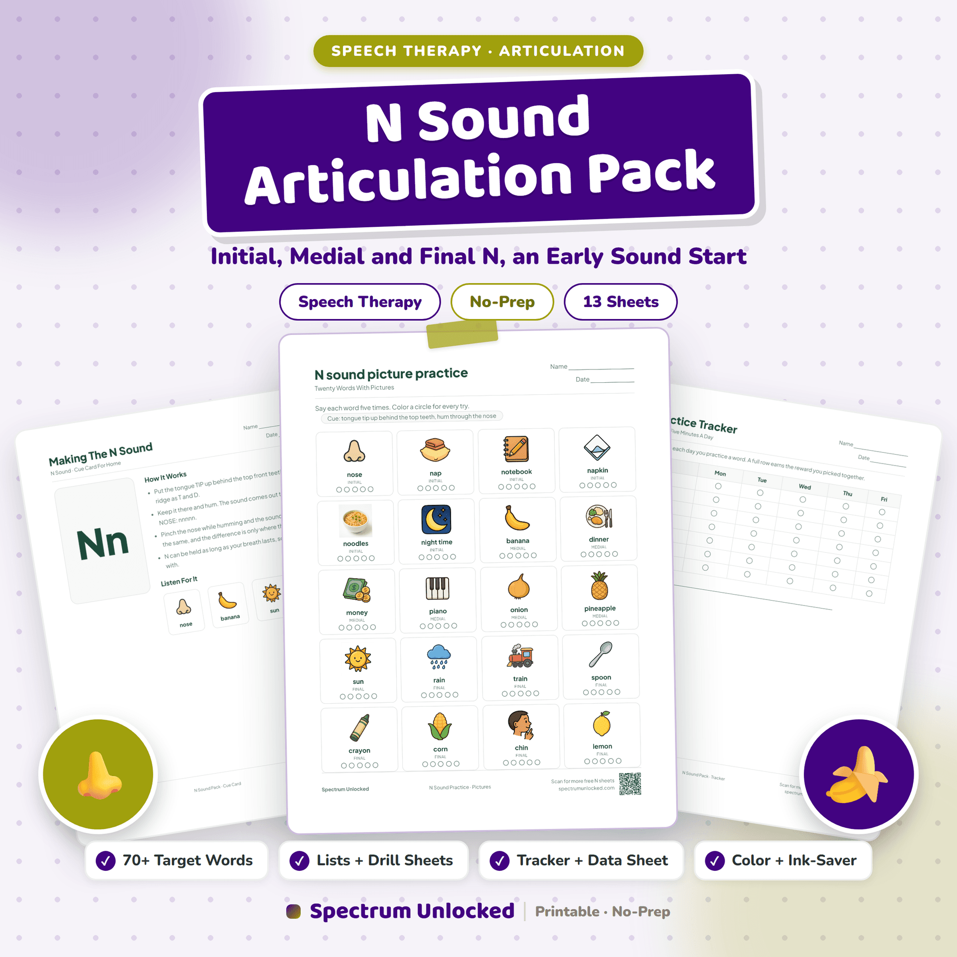 N Sound Articulation Worksheets Pack cover