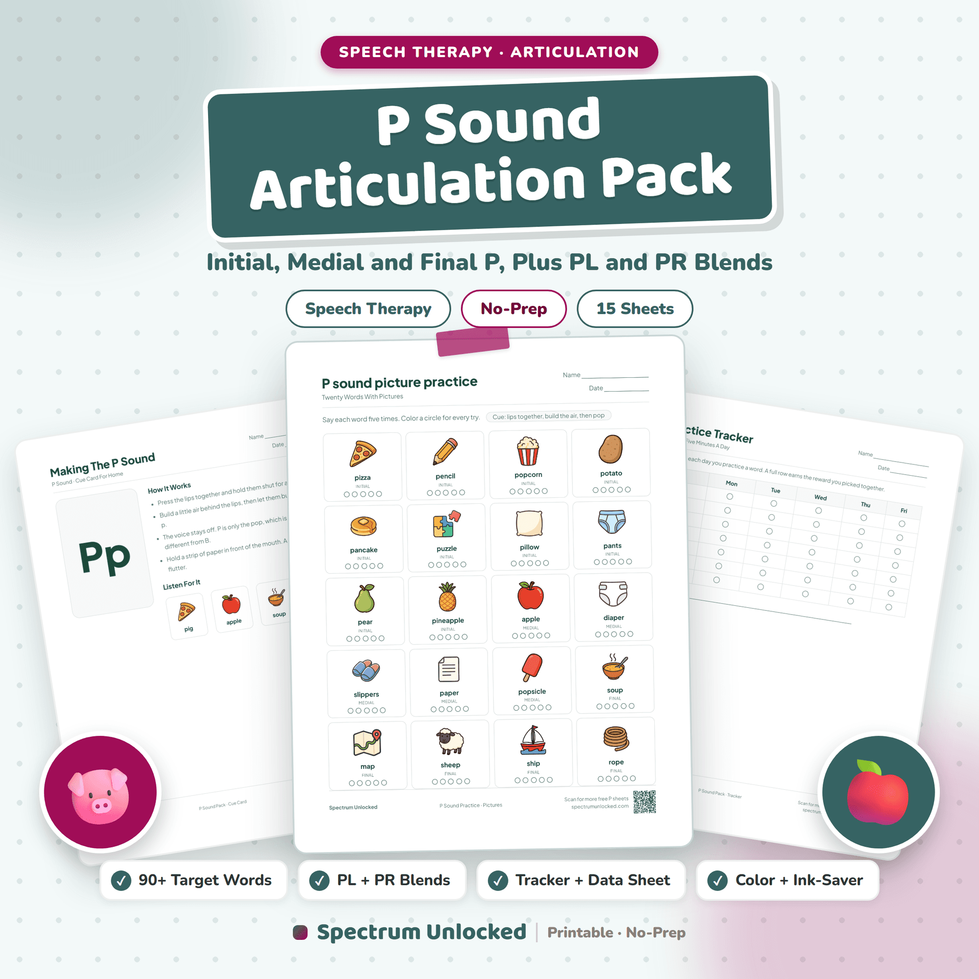 P Sound Articulation Worksheets Pack cover