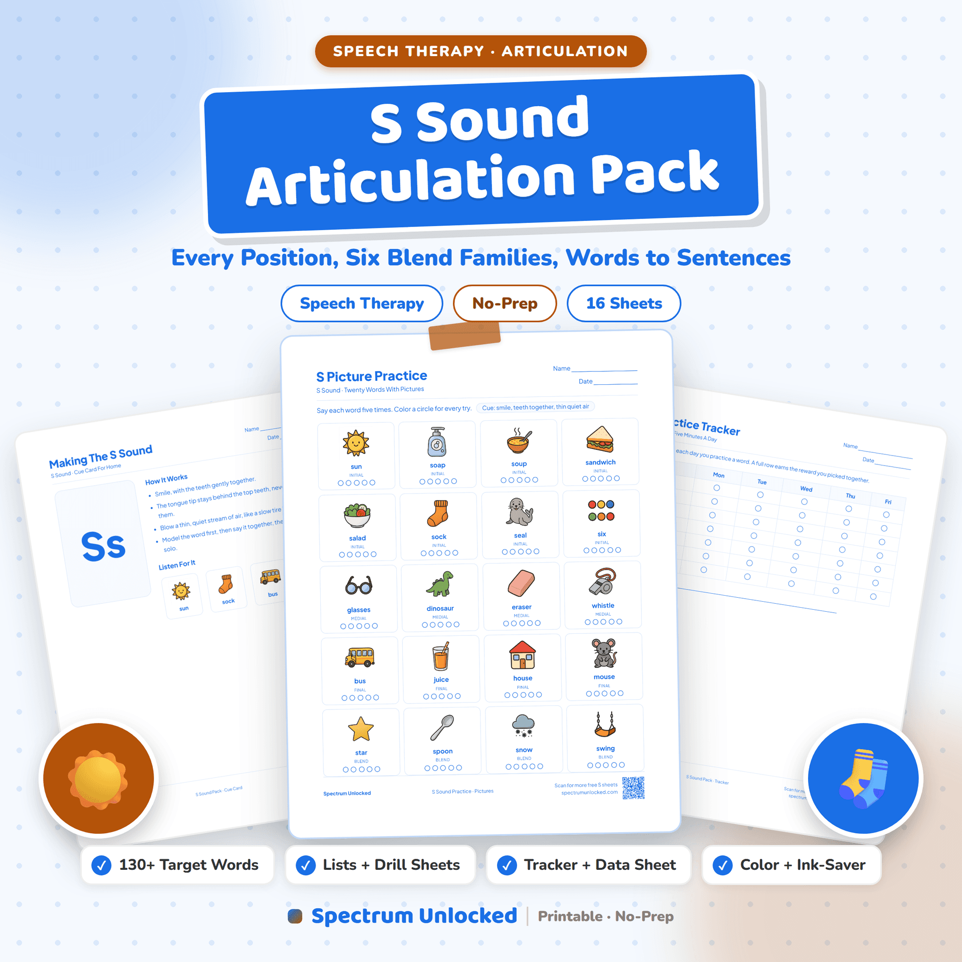 S Sound Articulation Worksheets Pack cover