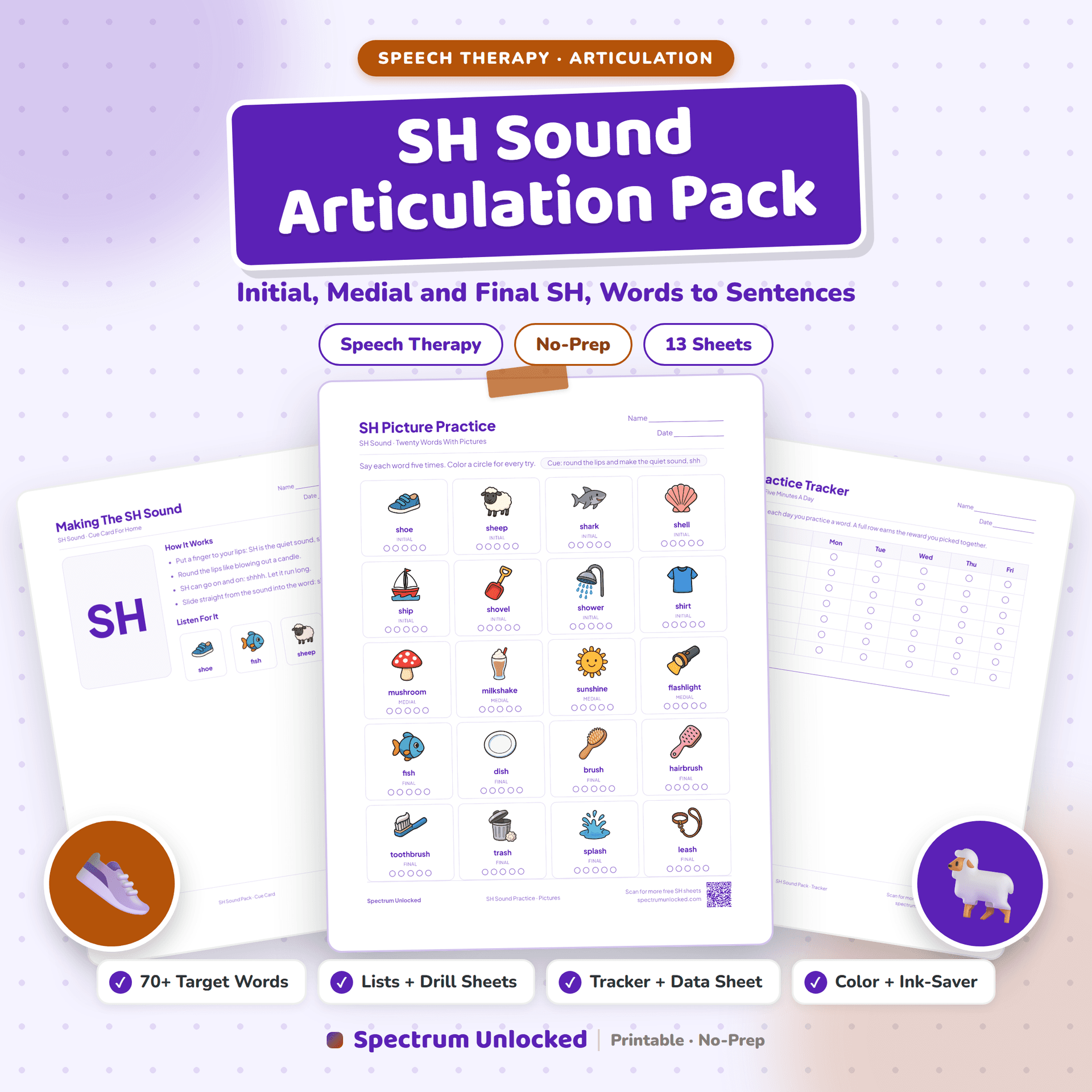SH Sound Articulation Worksheets Pack cover