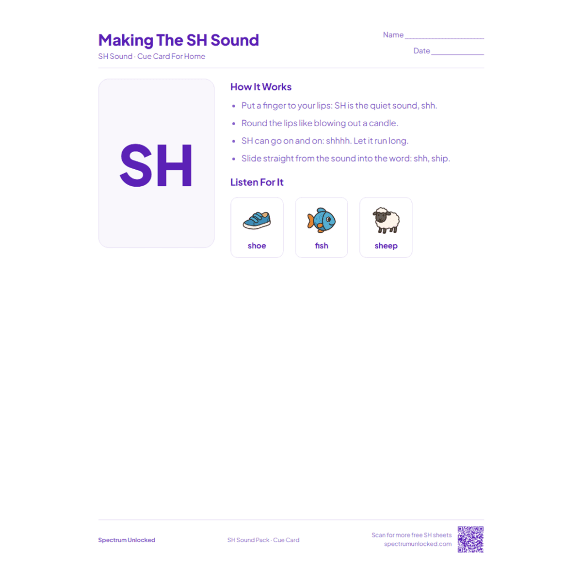 SH Sound Articulation Worksheets Pack cover