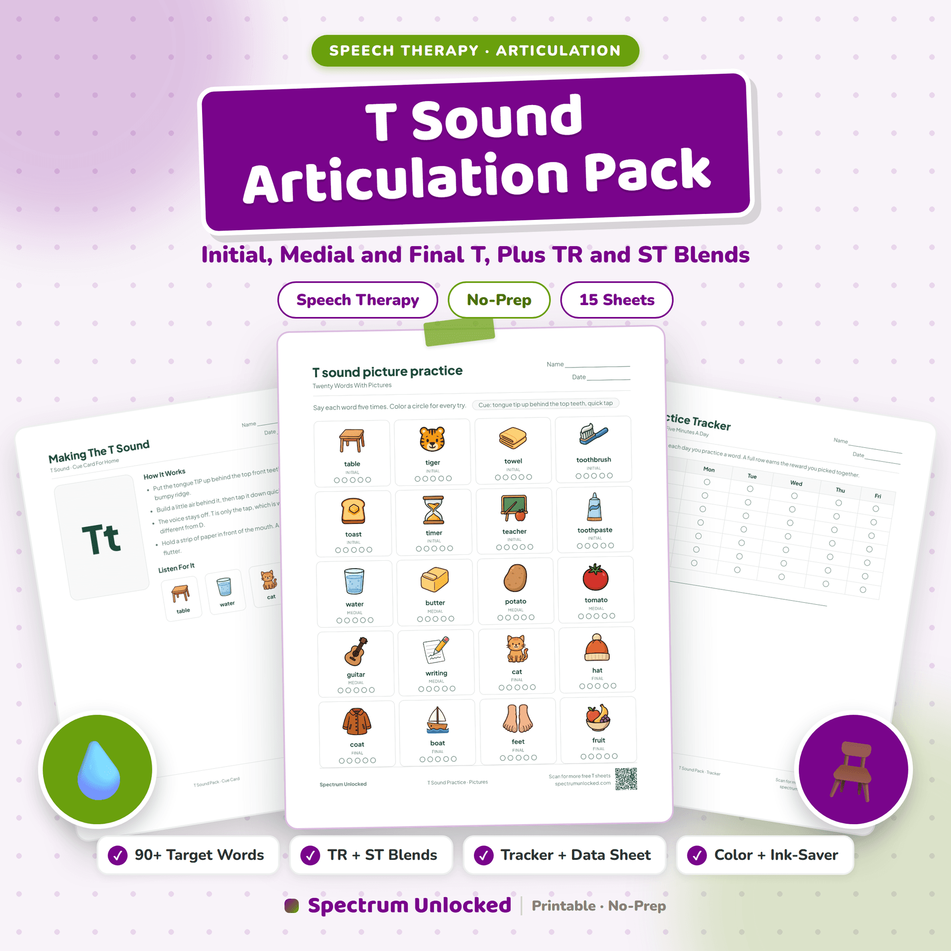 T Sound Articulation Worksheets Pack cover