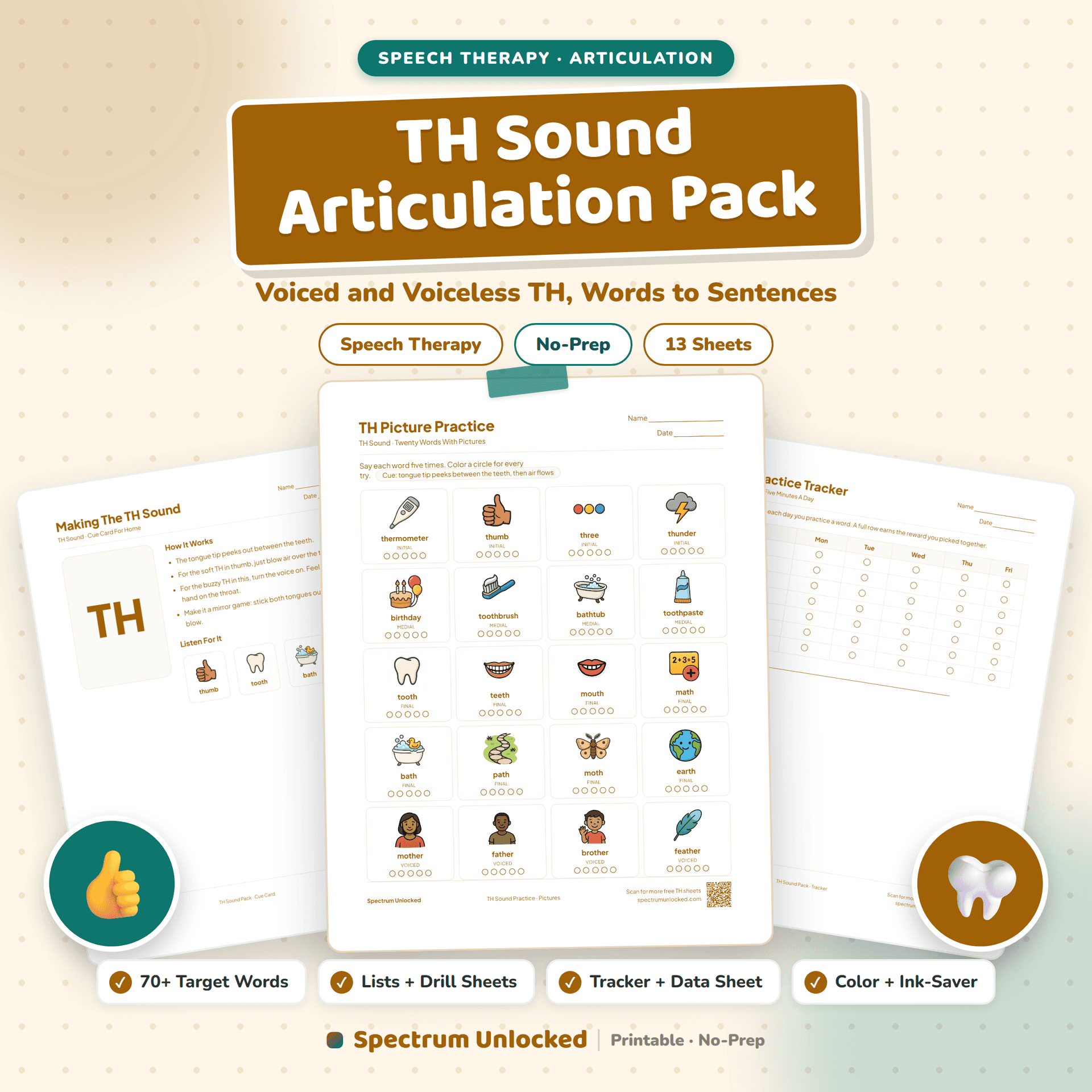 TH Sound Articulation Worksheets Pack cover