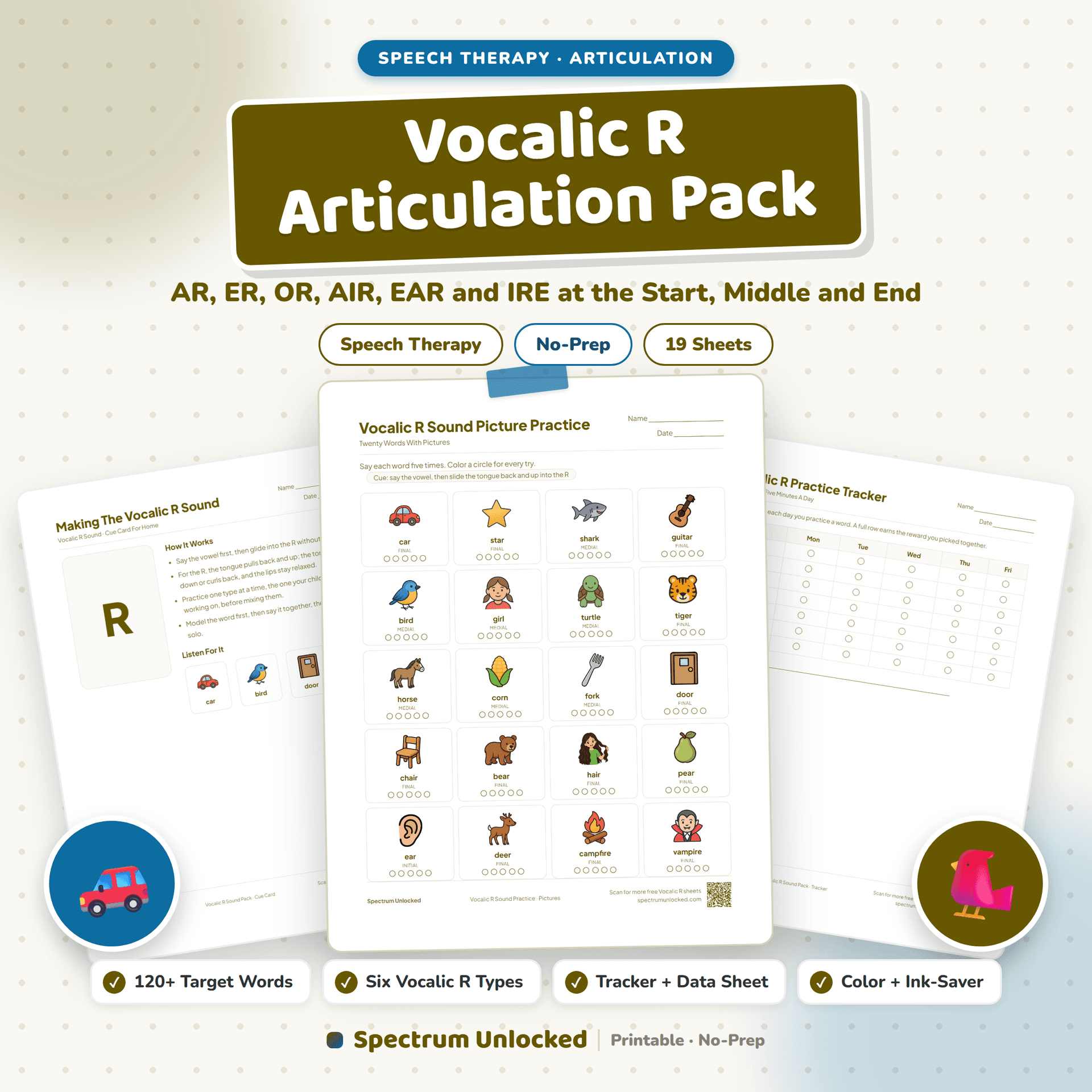 Vocalic R Worksheets Pack cover