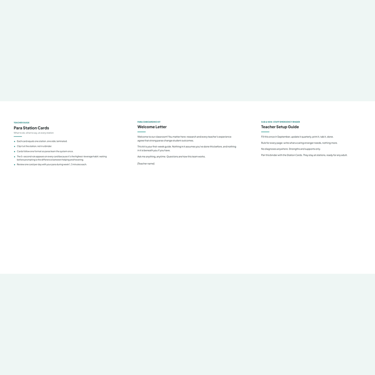 The three products in the Staff Systems Bundle