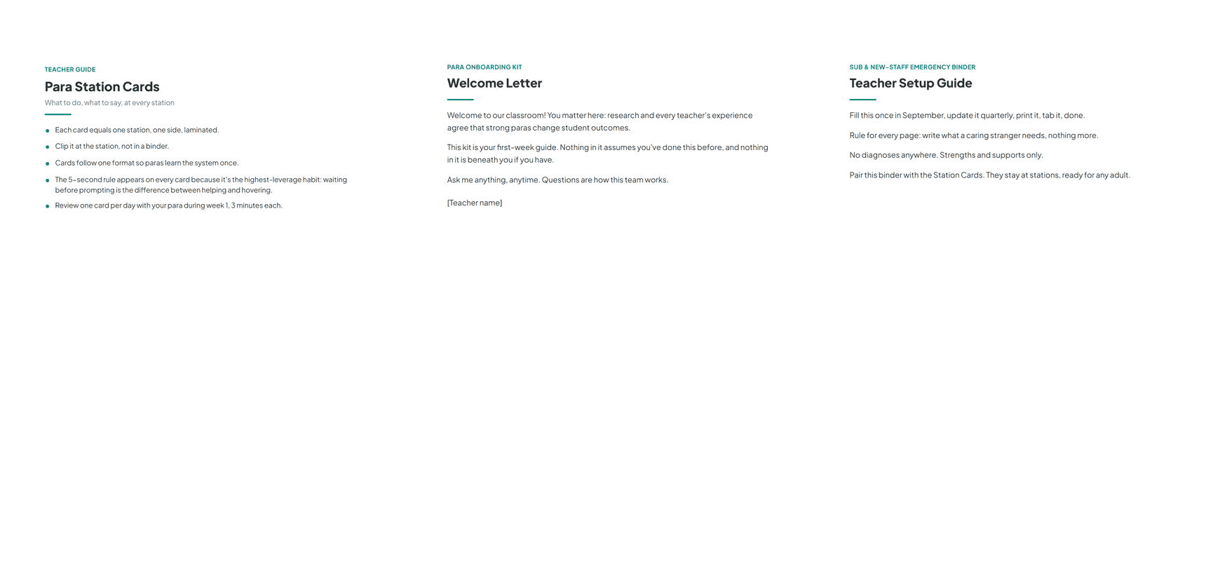 The three products in the Staff Systems Bundle