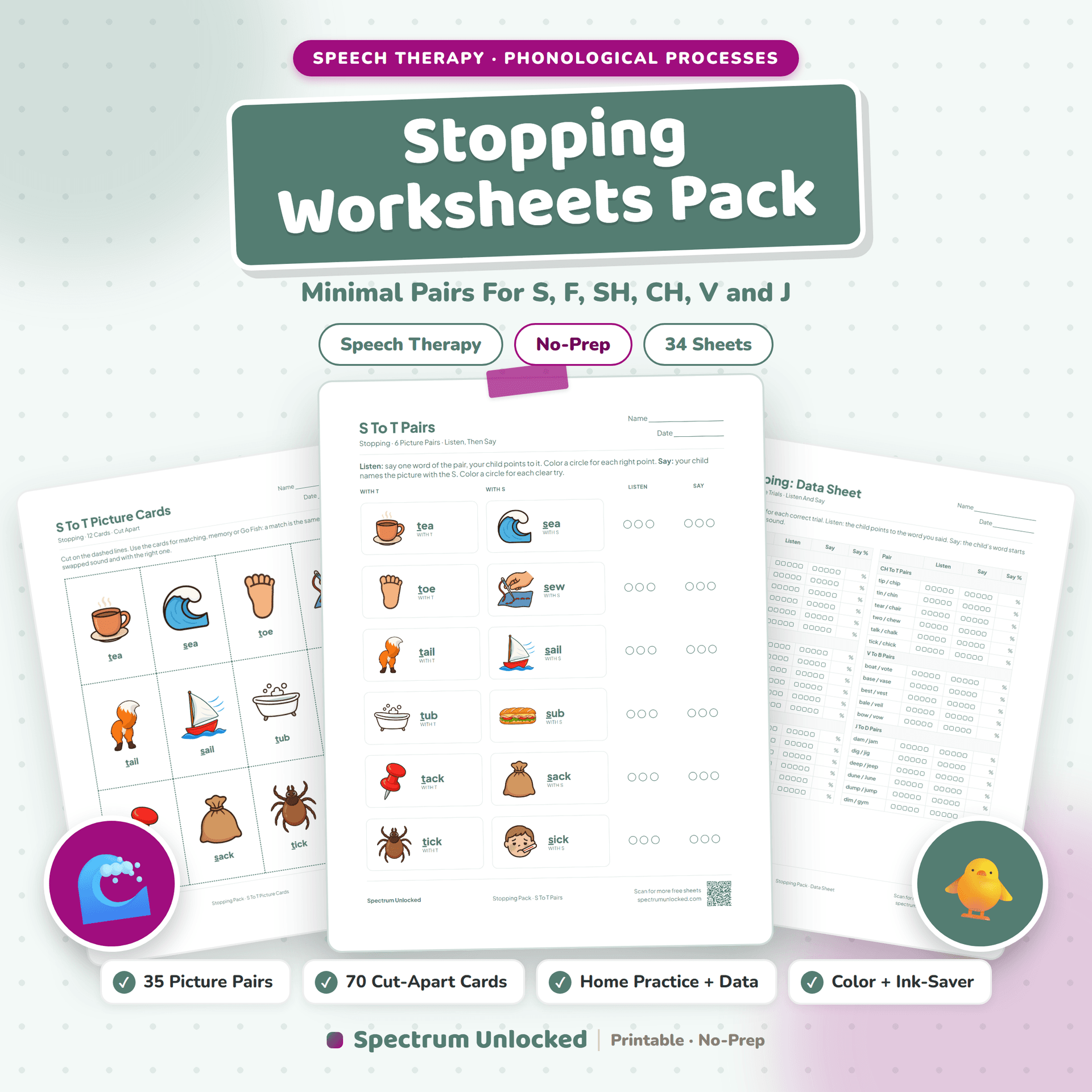 Stopping Minimal Pairs Worksheets Pack cover