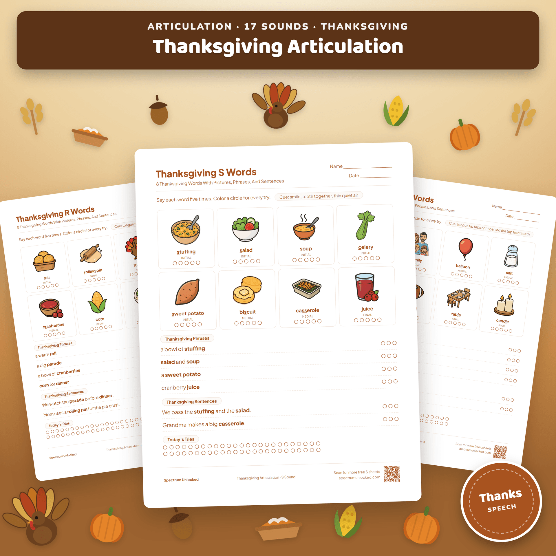 Thanksgiving Speech Therapy Activities cover