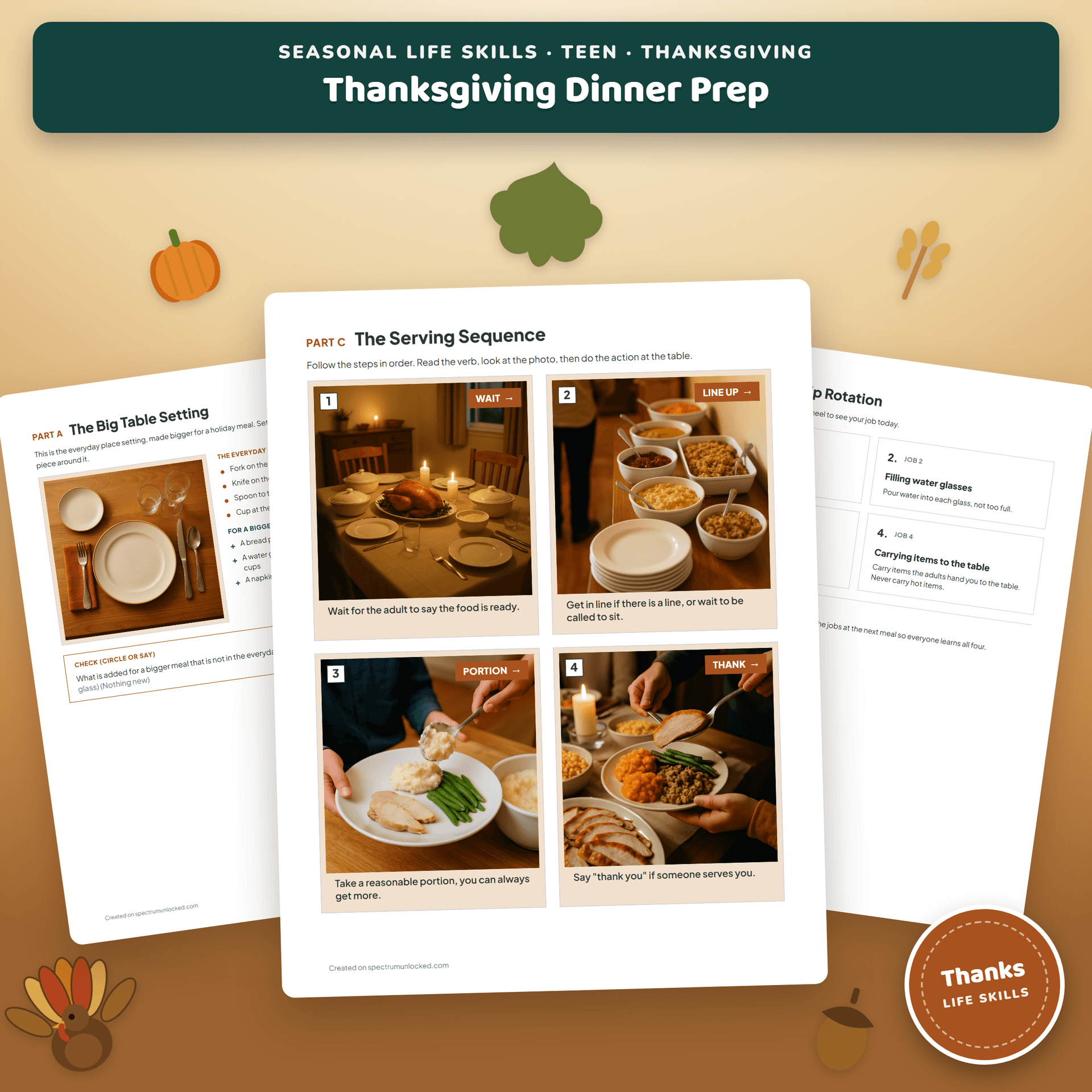 Thanksgiving Dinner Prep and Table Setting for Teens cover, showing a set holiday place setting