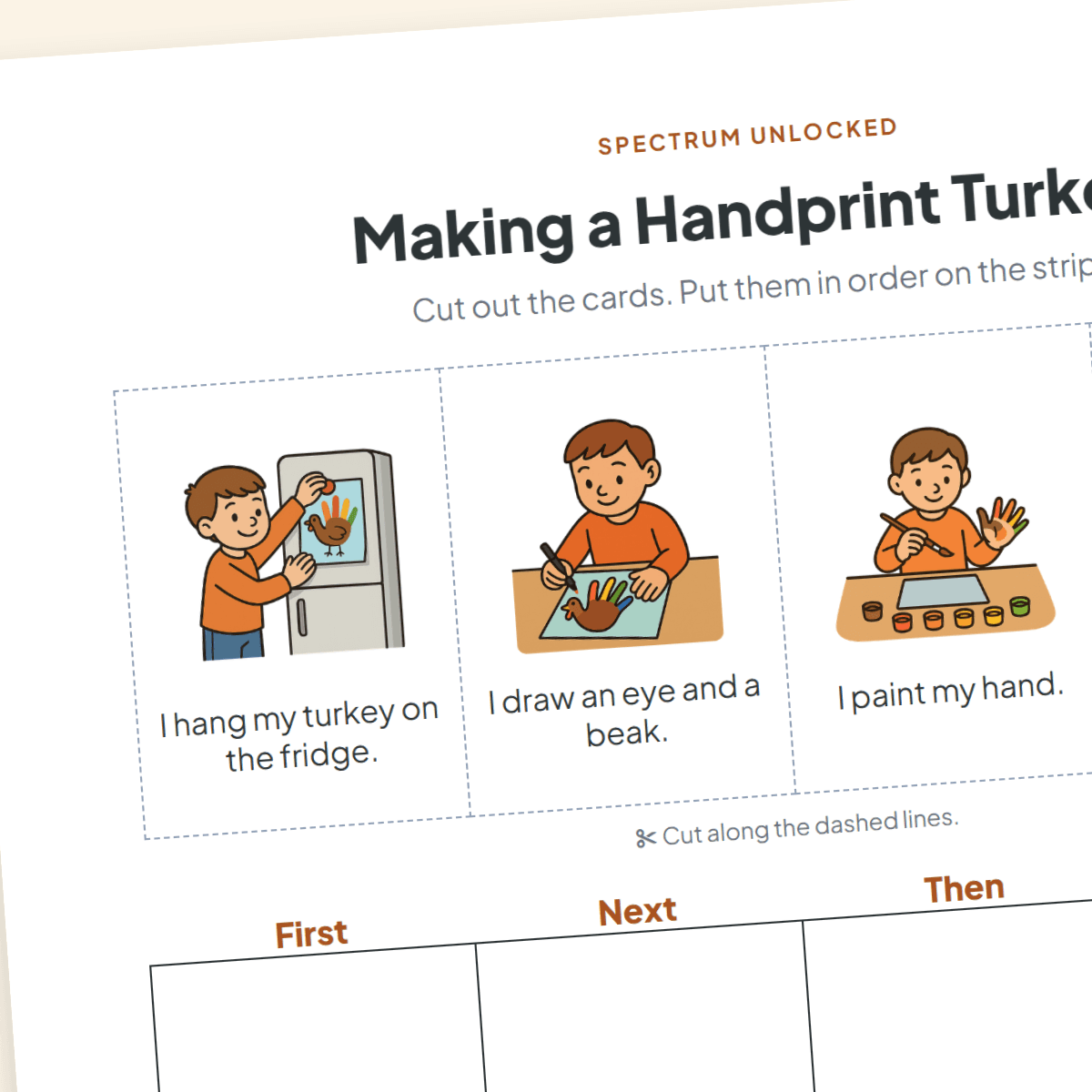 The making a handprint turkey sequencing sheet from the free sample