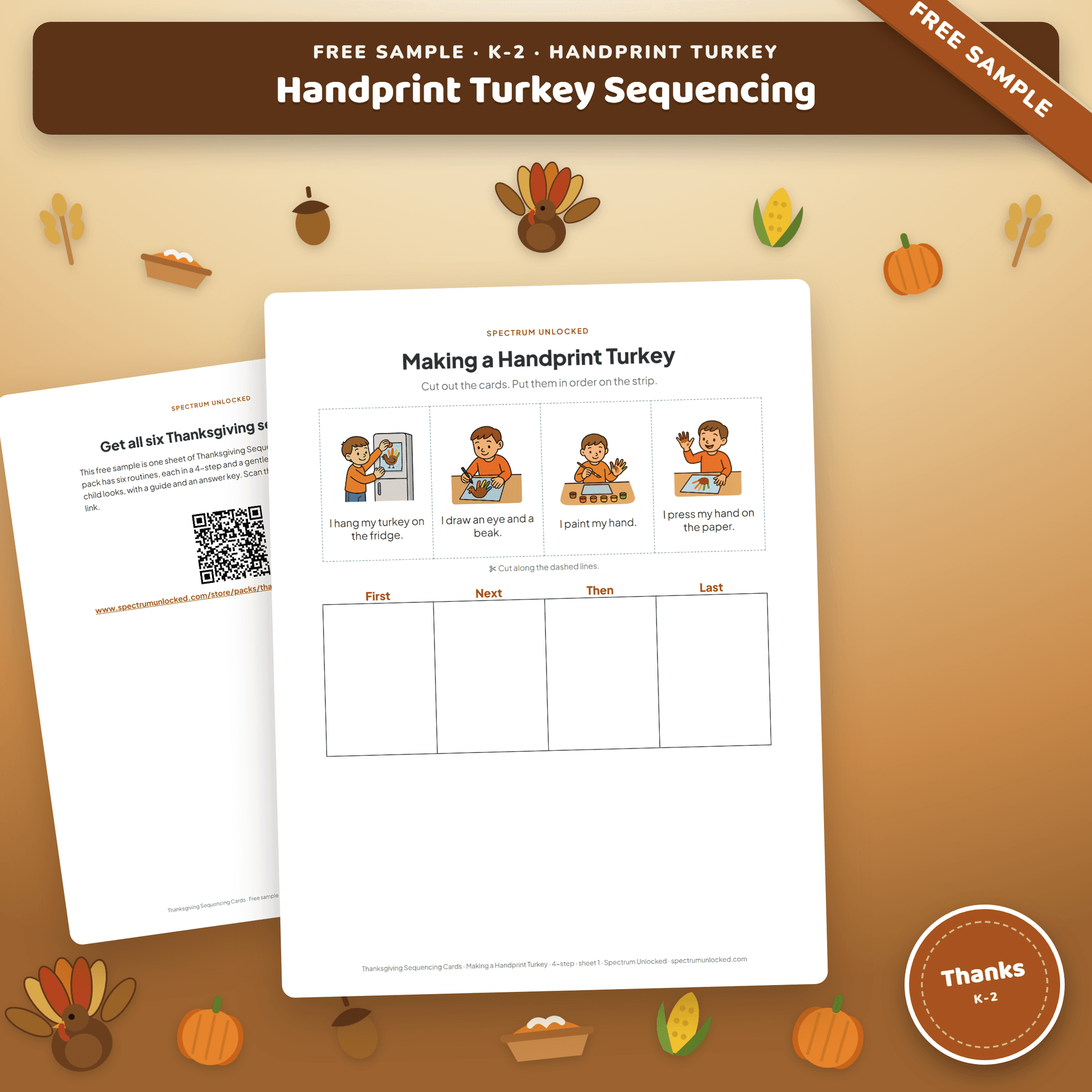 Free Handprint Turkey Sequencing Cards sample cover