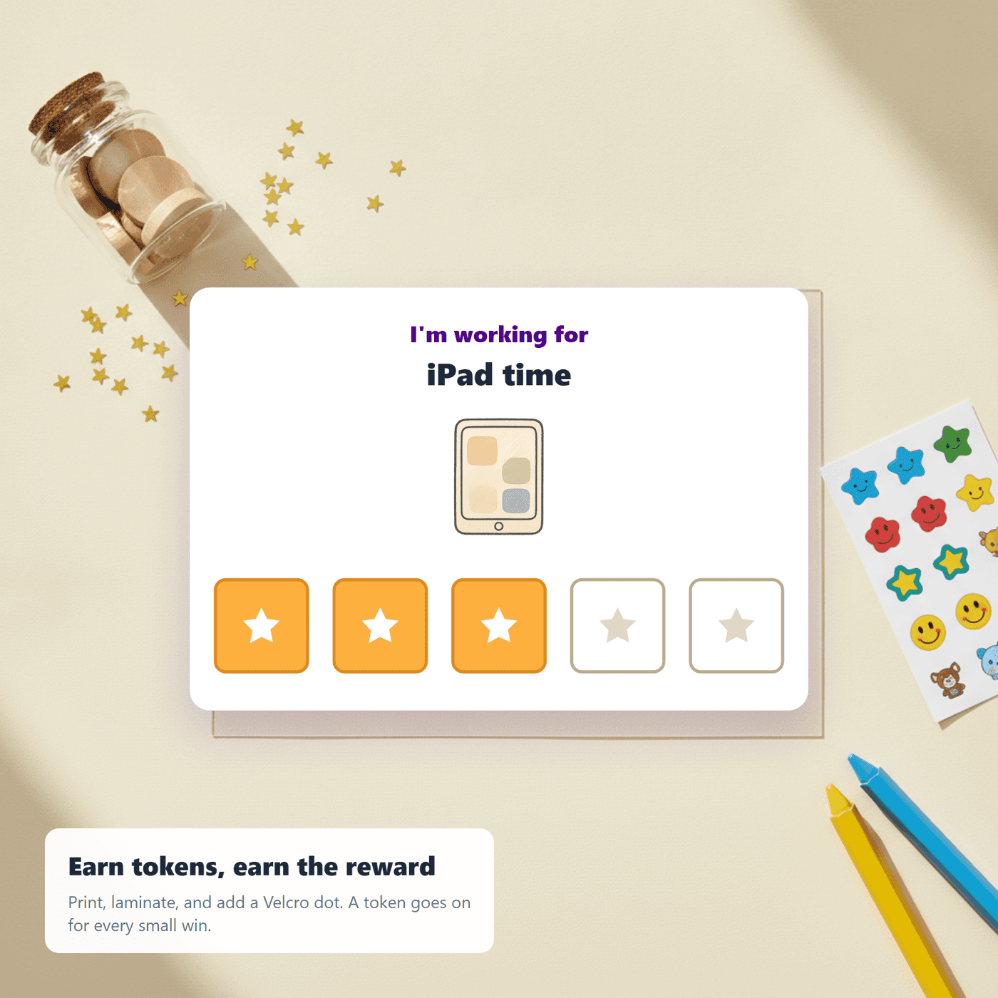 Token Board Pack in use with a student earning tokens toward a reward