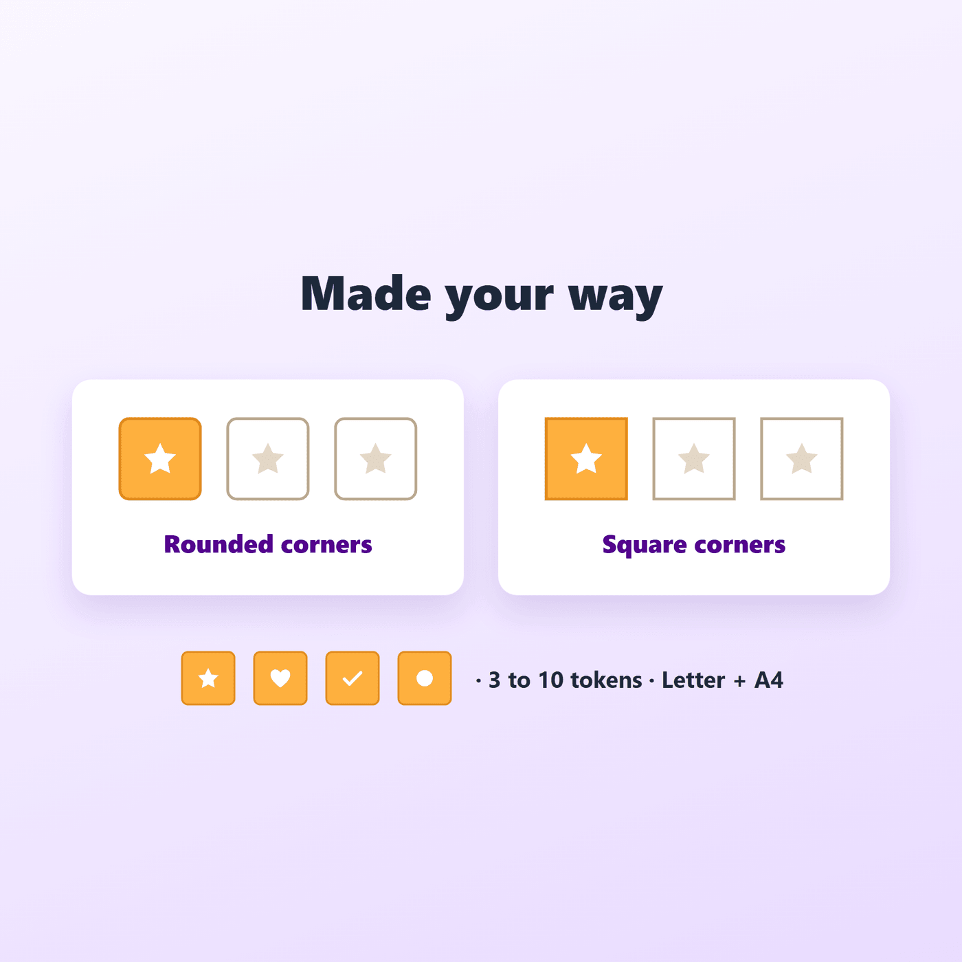 US Letter and A4 print formats included in the Token Board Pack