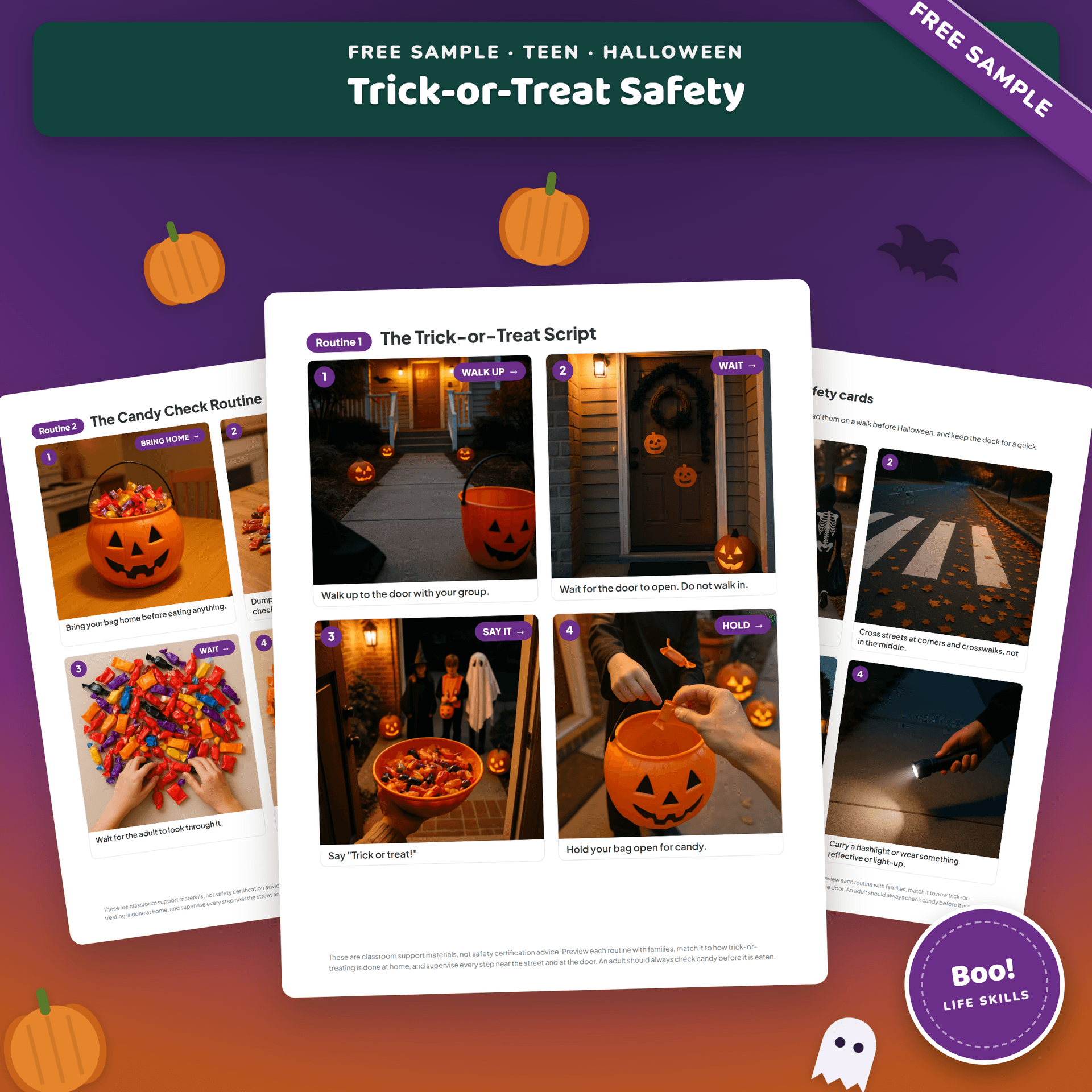 Free Trick-or-Treat Script and Candy Check sample cover, showing a Halloween visual routine
