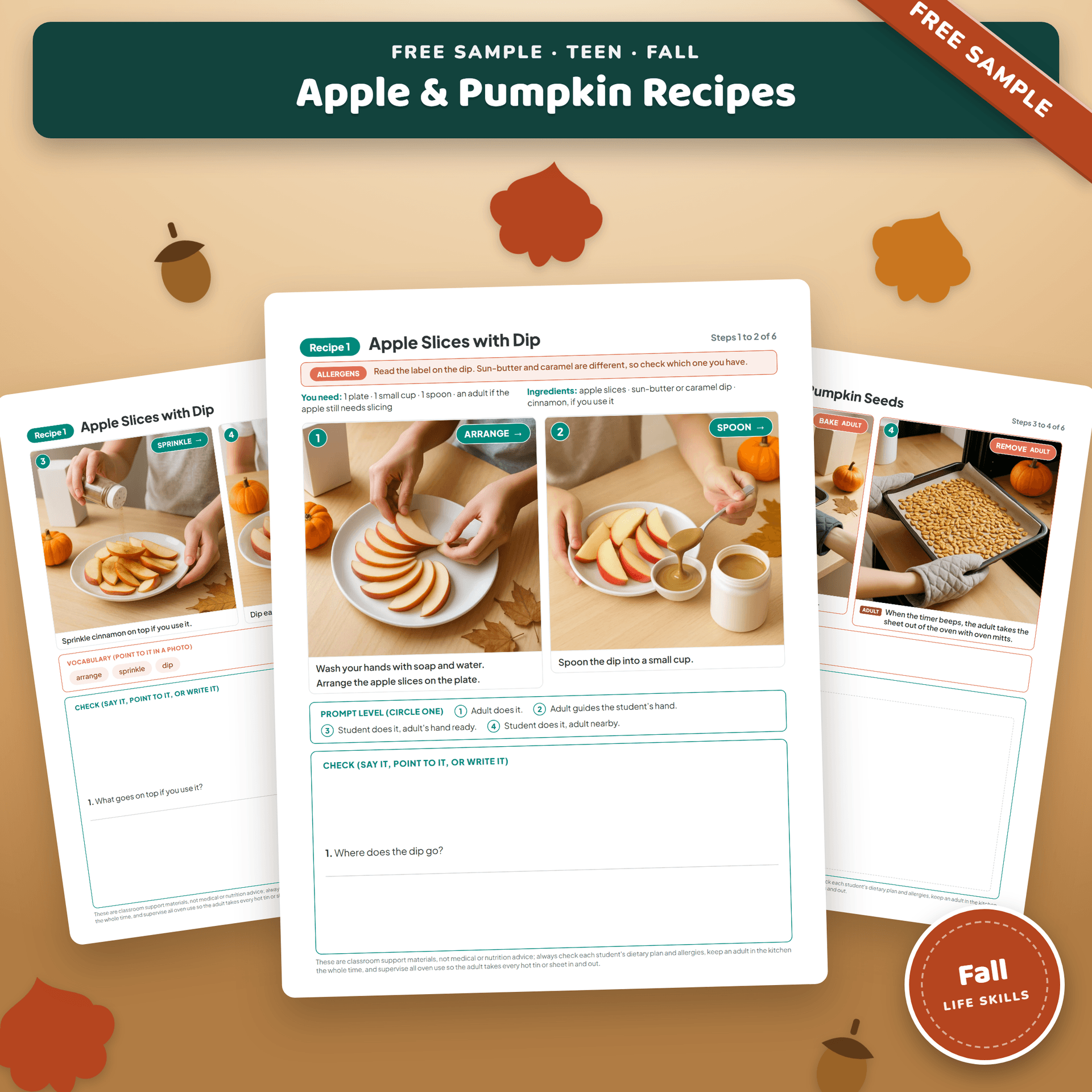 Free Apple and Pumpkin Visual Recipe for Teens sample cover, showing a full visual recipe