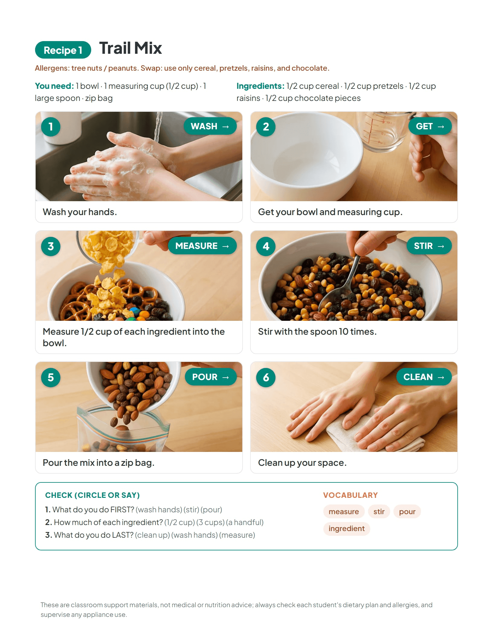 A no-cook snack visual recipe card from the bundle, with one clear step per panel and a real food photo
