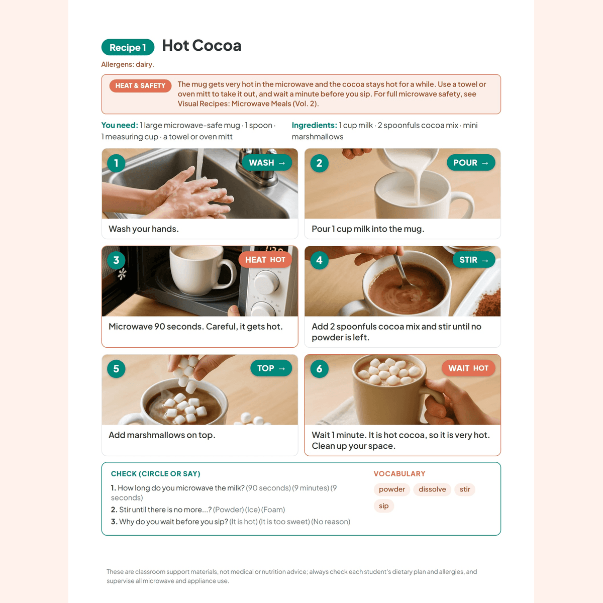 A holiday recipe visual task card from the bundle, with cut-apart sequencing cards below the steps
