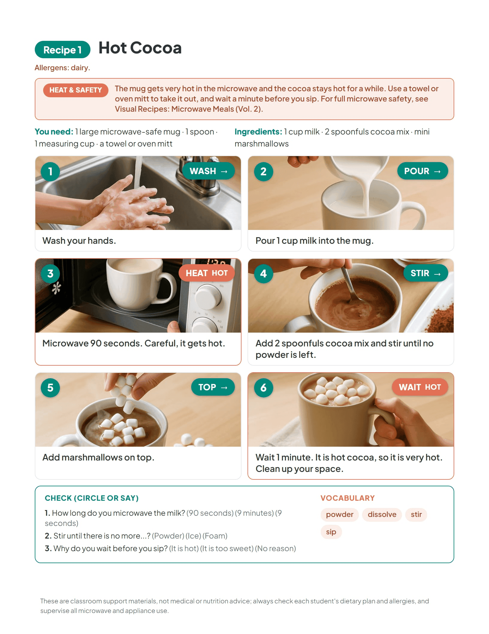 A holiday recipe visual task card from the bundle, with cut-apart sequencing cards below the steps