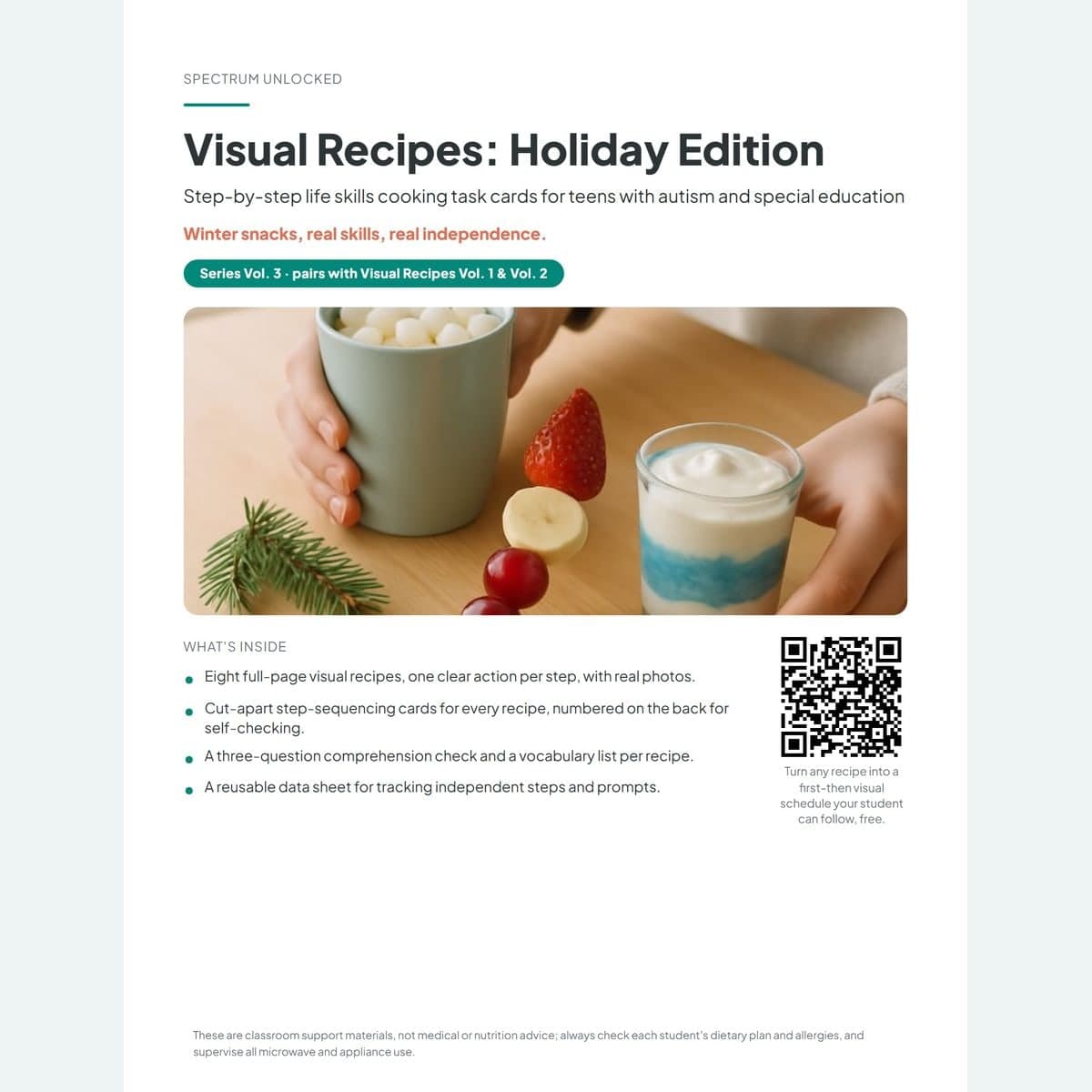 Visual Recipes Holiday Edition cover with teen hands making a winter snack and the pack title